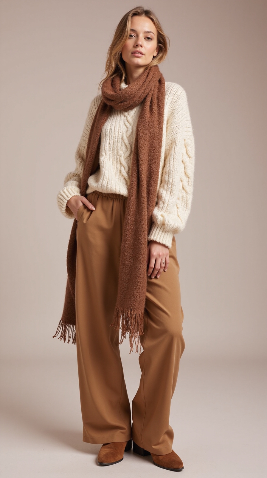 chunky knit flowy trousers