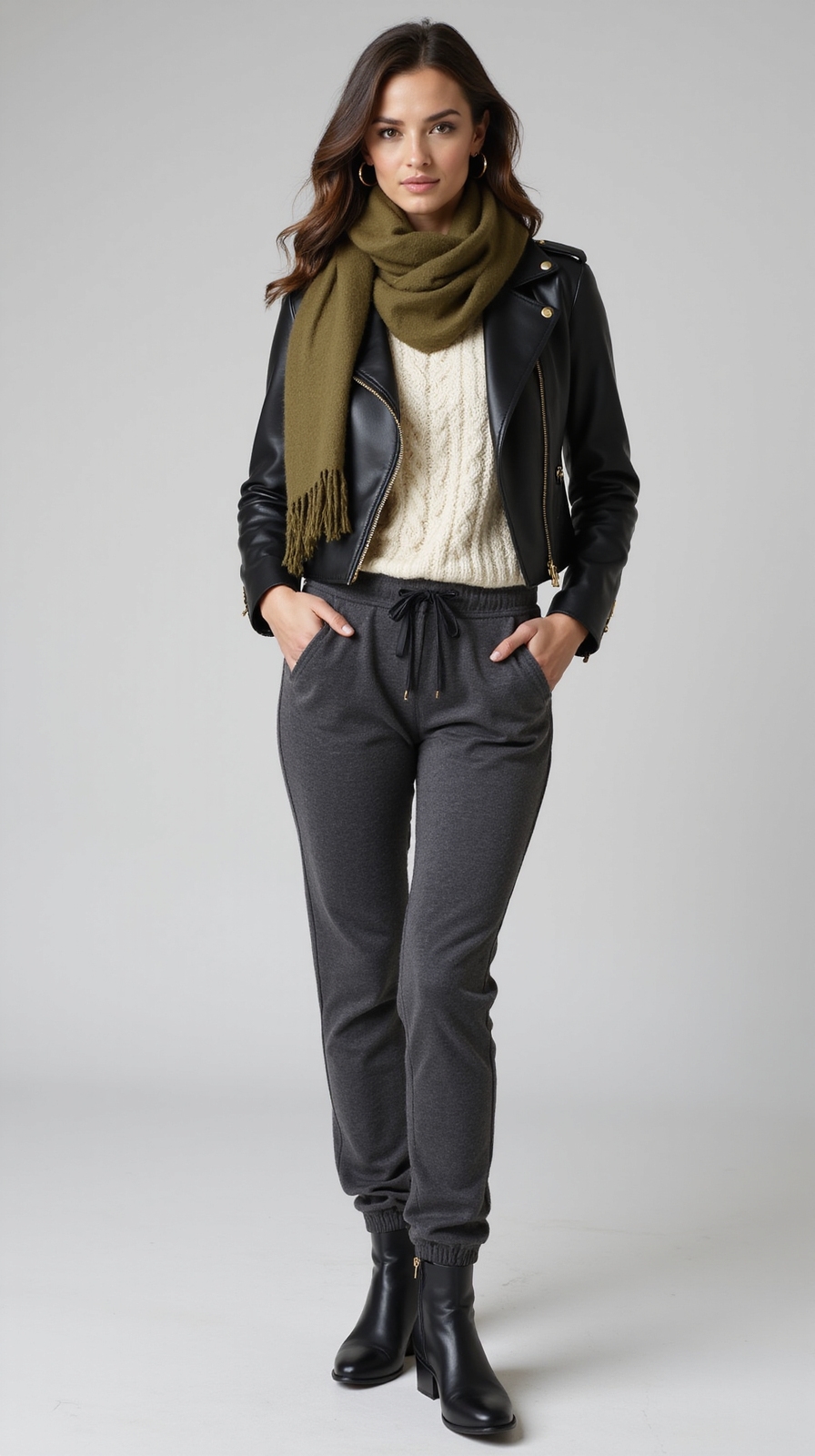 chunky knit leather fleece