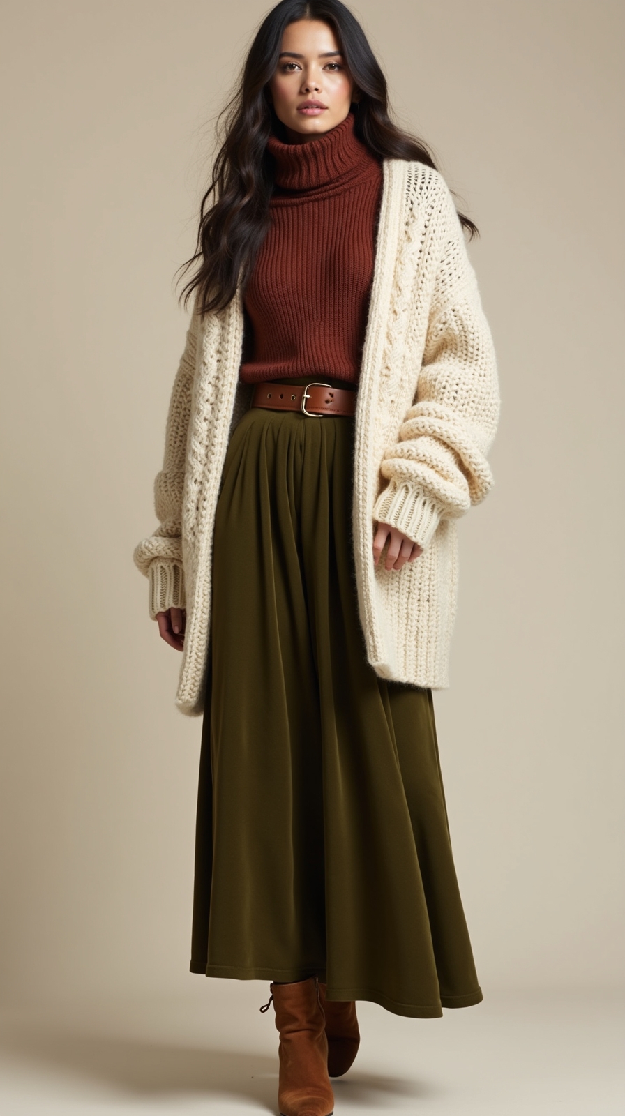 chunky knit over flowing maxi
