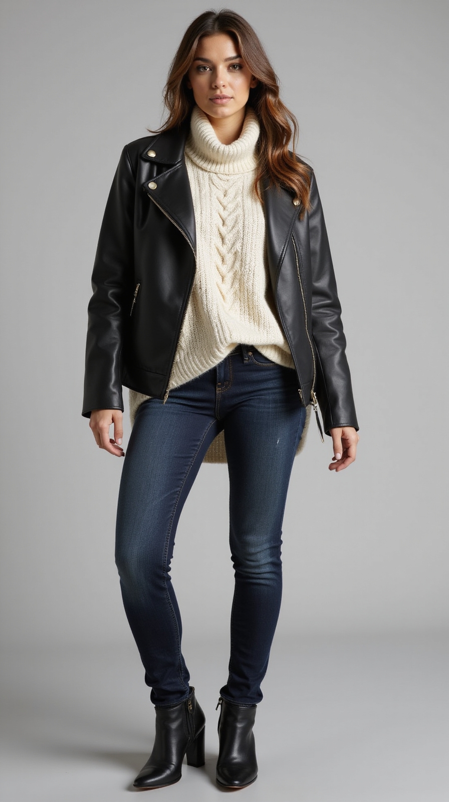 chunky knit under leather