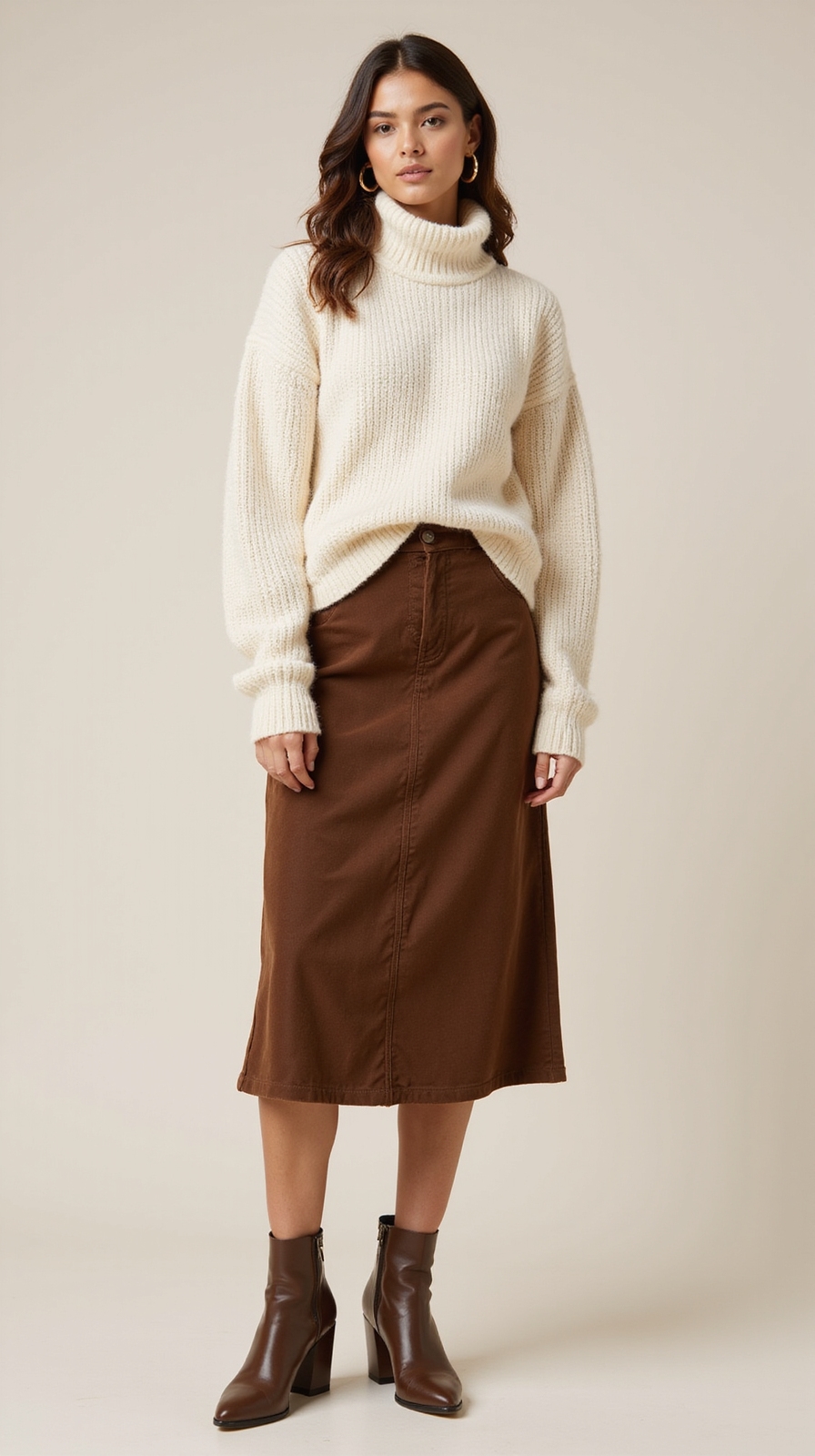 chunky turtleneck suede midi