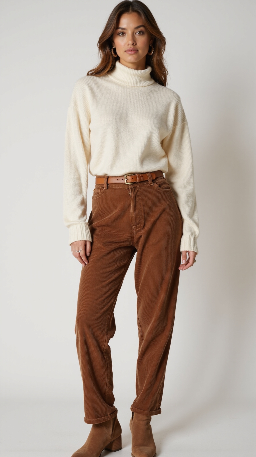 cocoa corduroy turtleneck ensemble