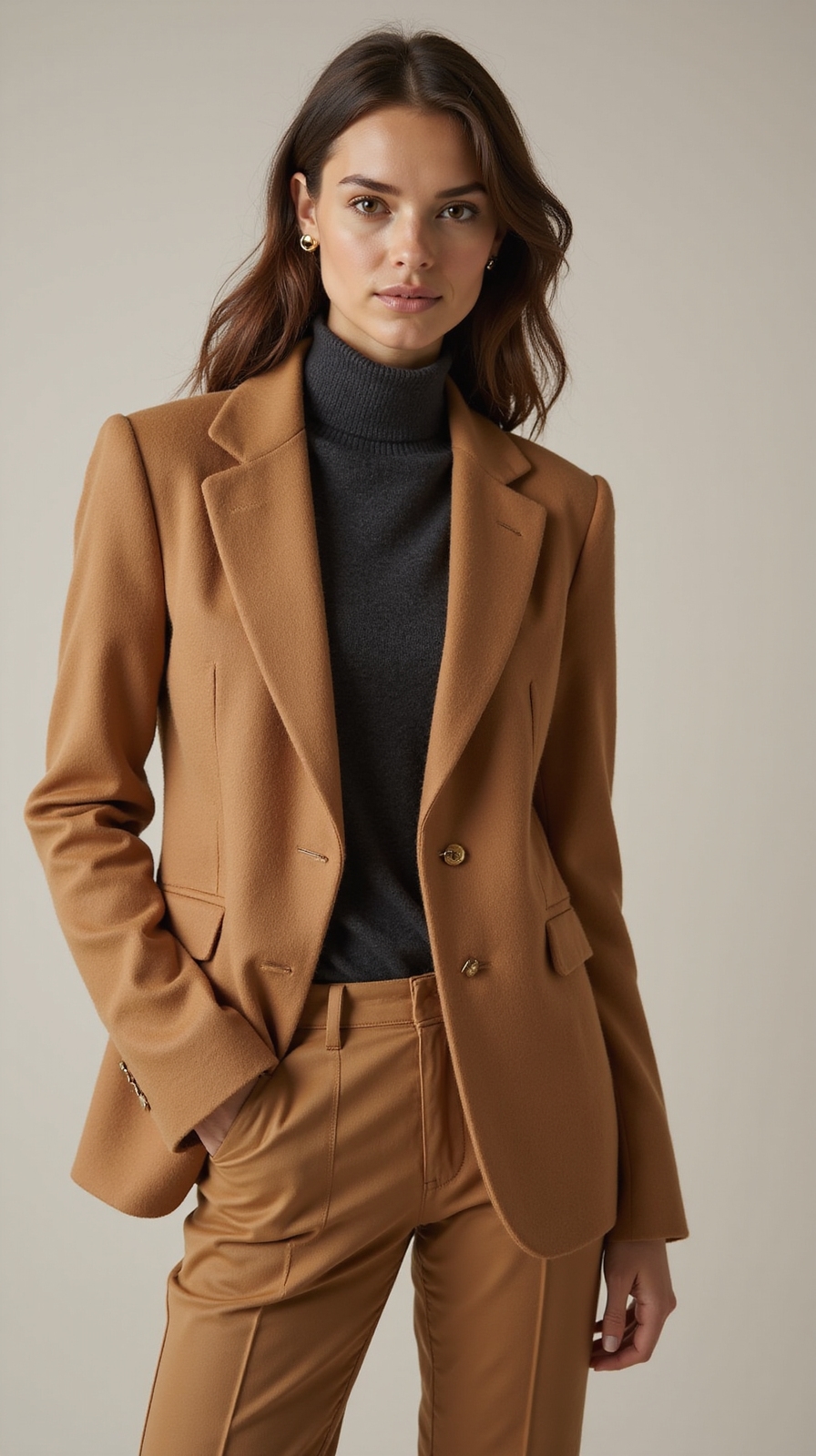 crisp tailored blazer over turtleneck