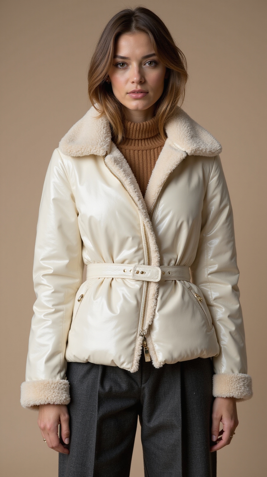 cropped puffer high waist trousers