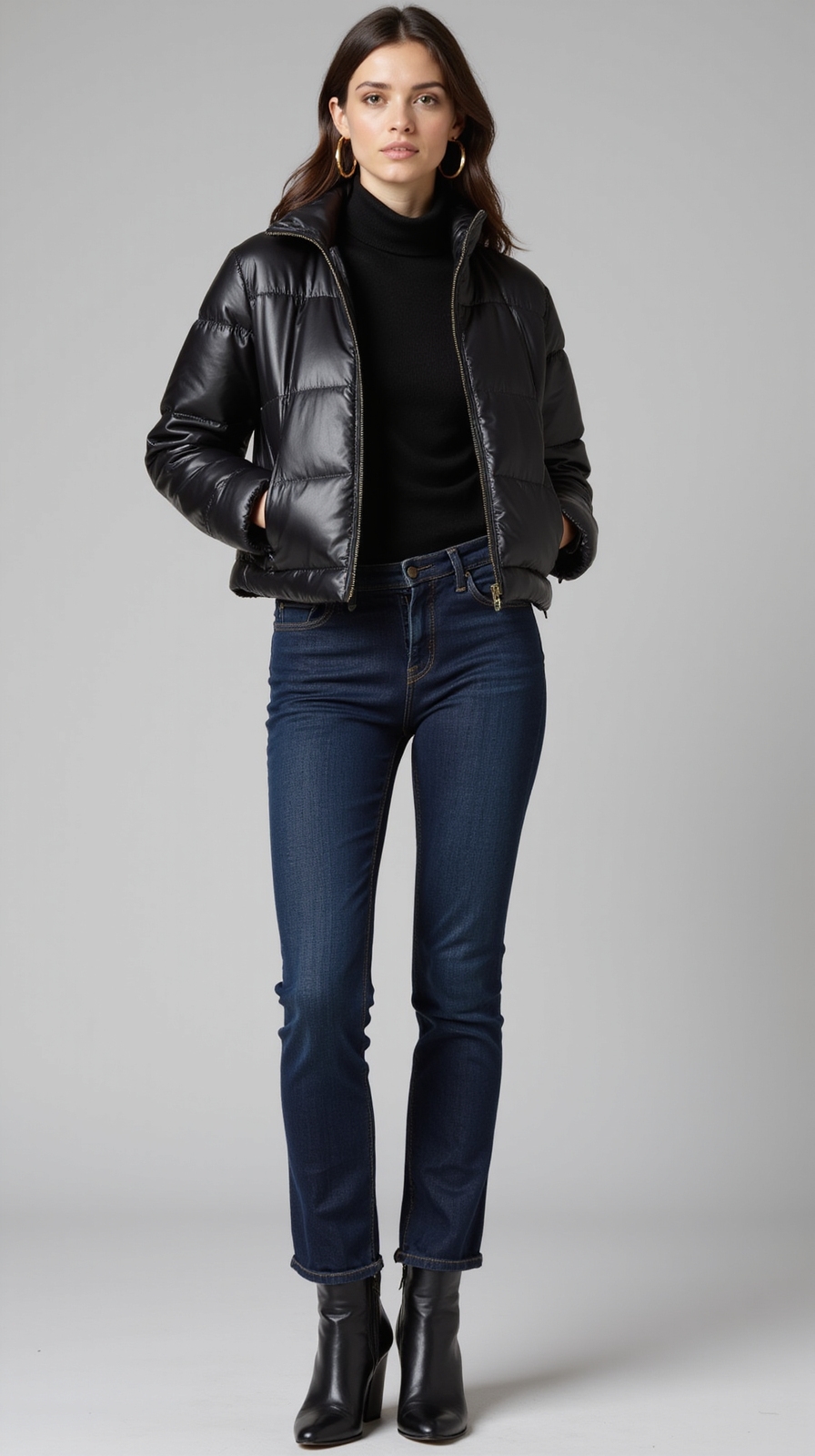 cropped puffer with jeans