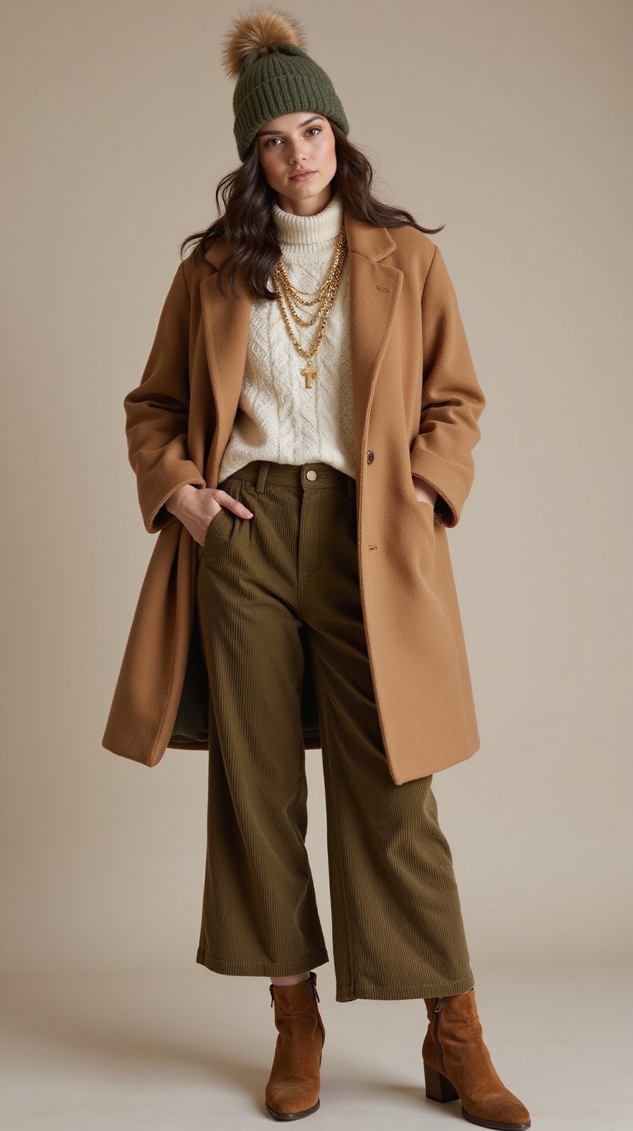 delicate layered chains and beanie