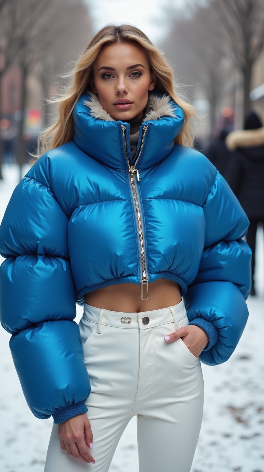 electric blue reflective streamlined puffer