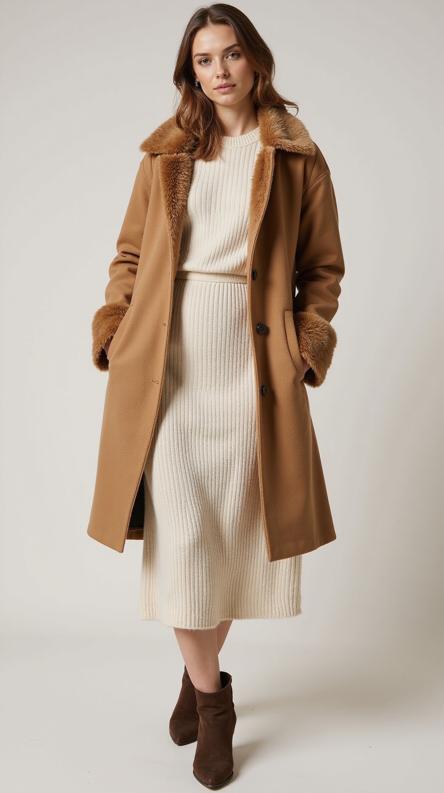 faux fur parka over knit