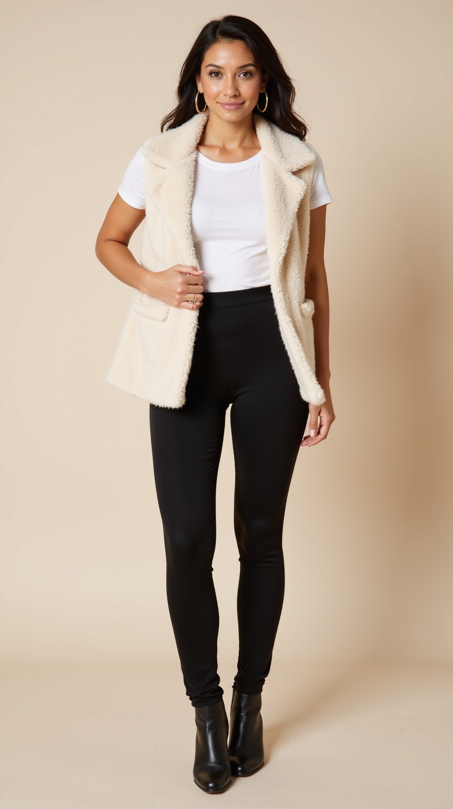 faux fur vest over tee