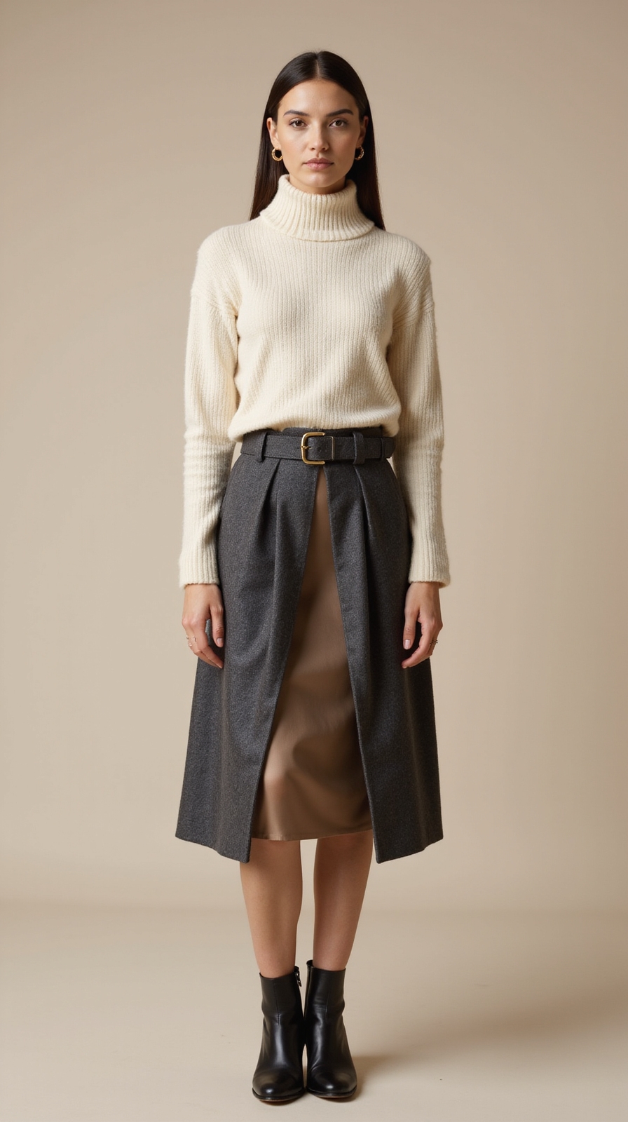 fitted turtleneck midi skirt