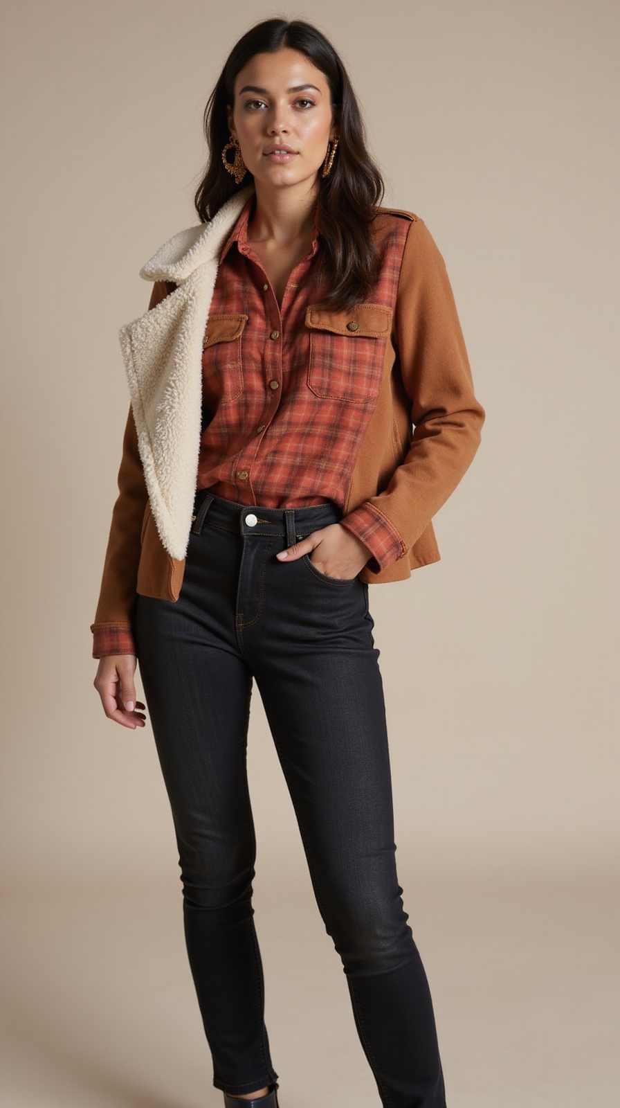 flannel layered under shearling