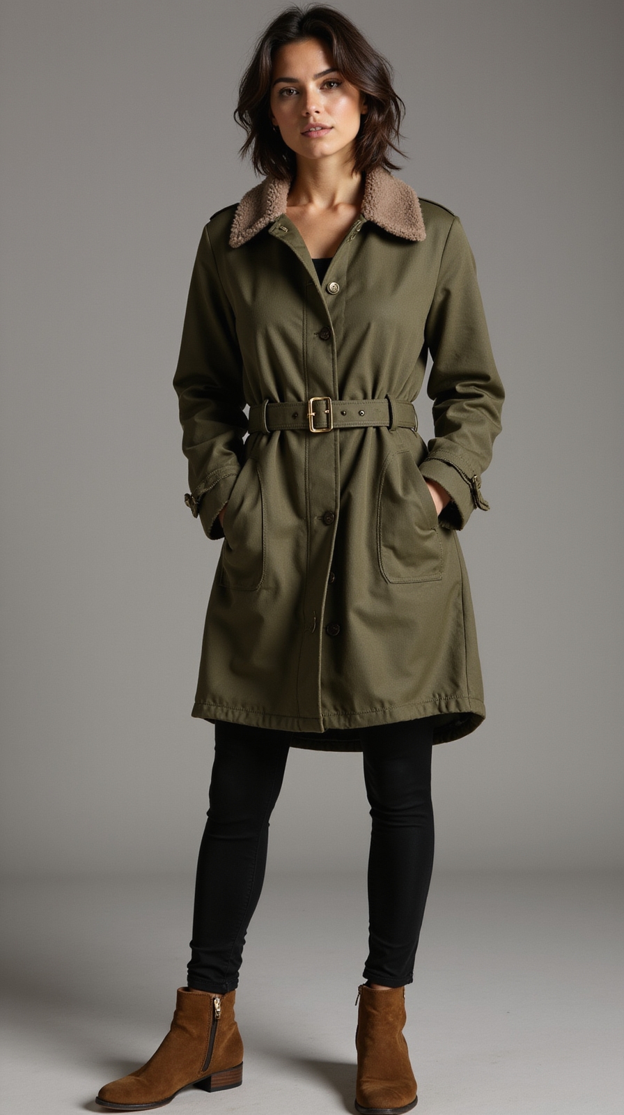 fleece lined cinched waist anorak