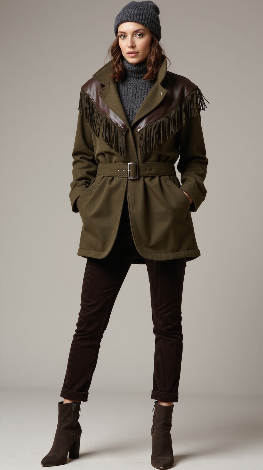 fringed parka with beanie