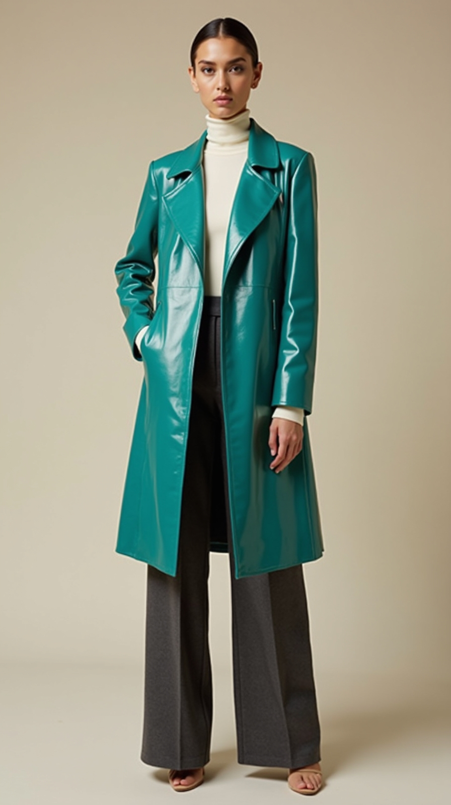 glossy colorful statement outerwear