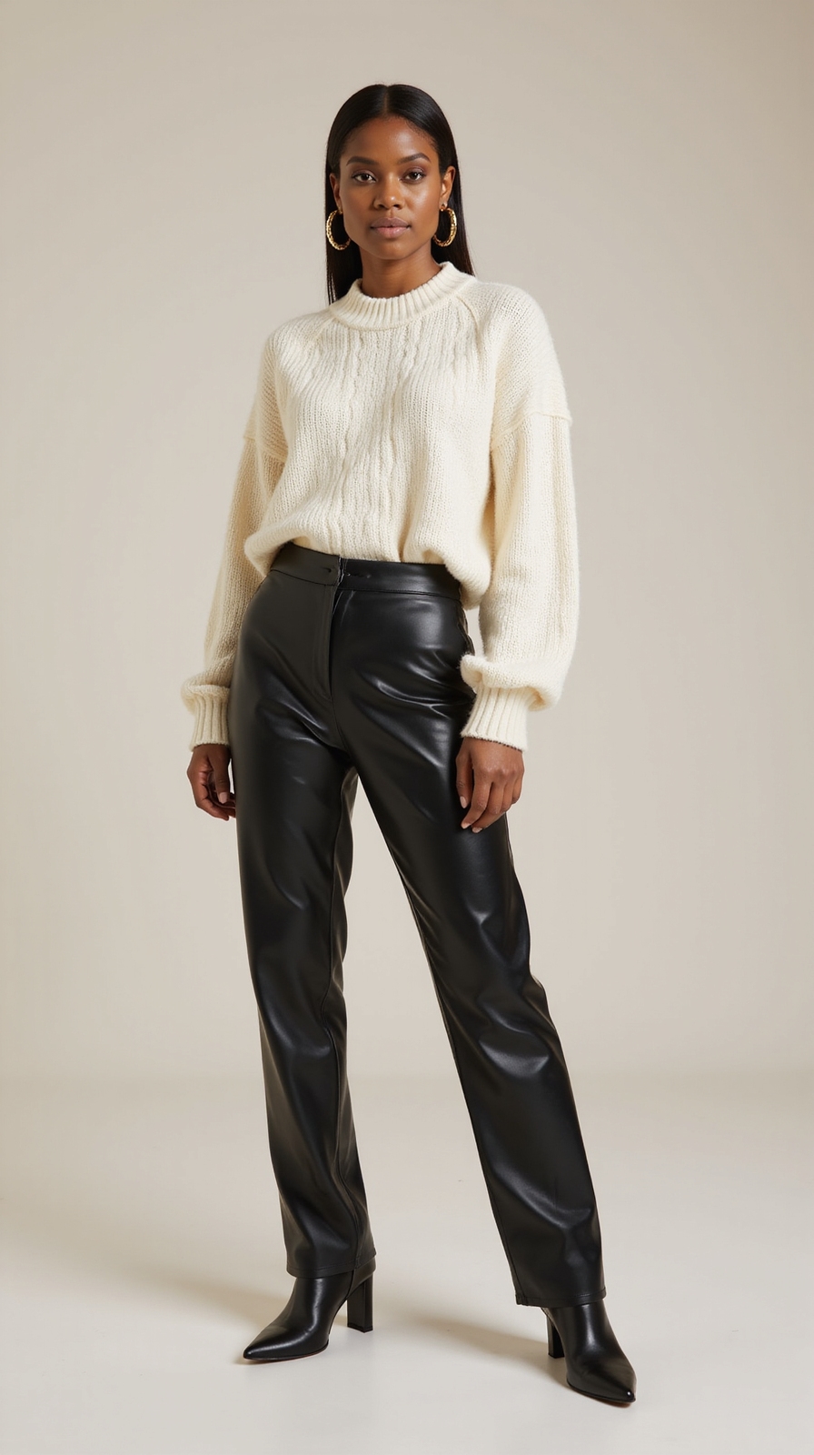 glossy leather chunky knit