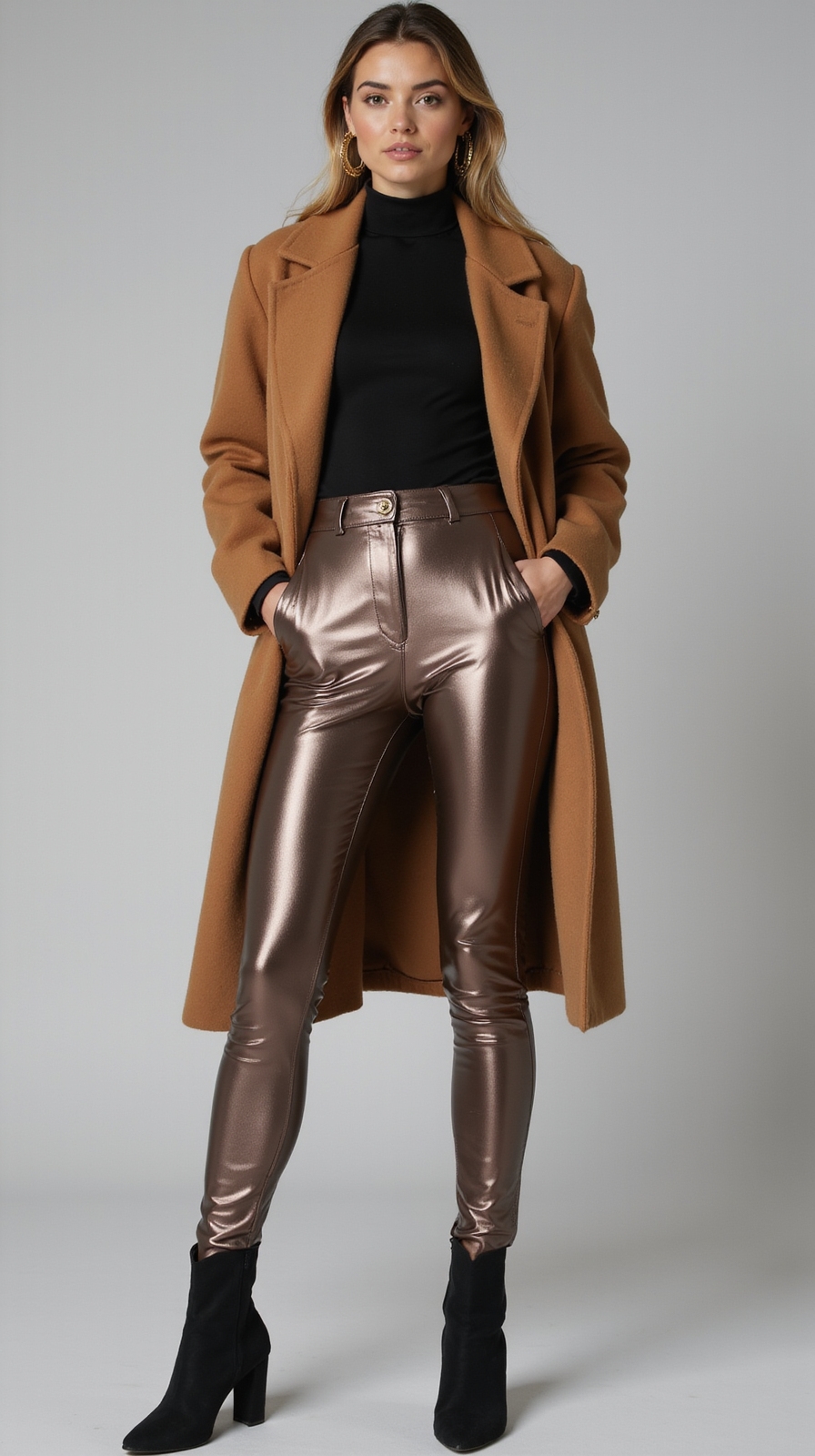 glossy leggings minimalist gold hoops