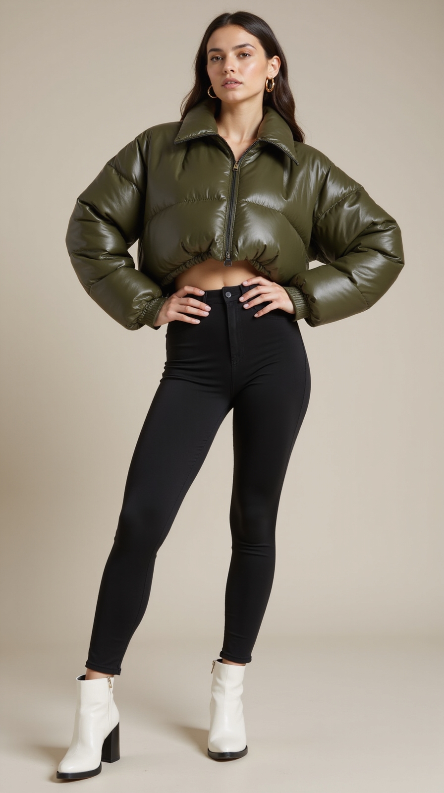 high waist sleek cropped puffer