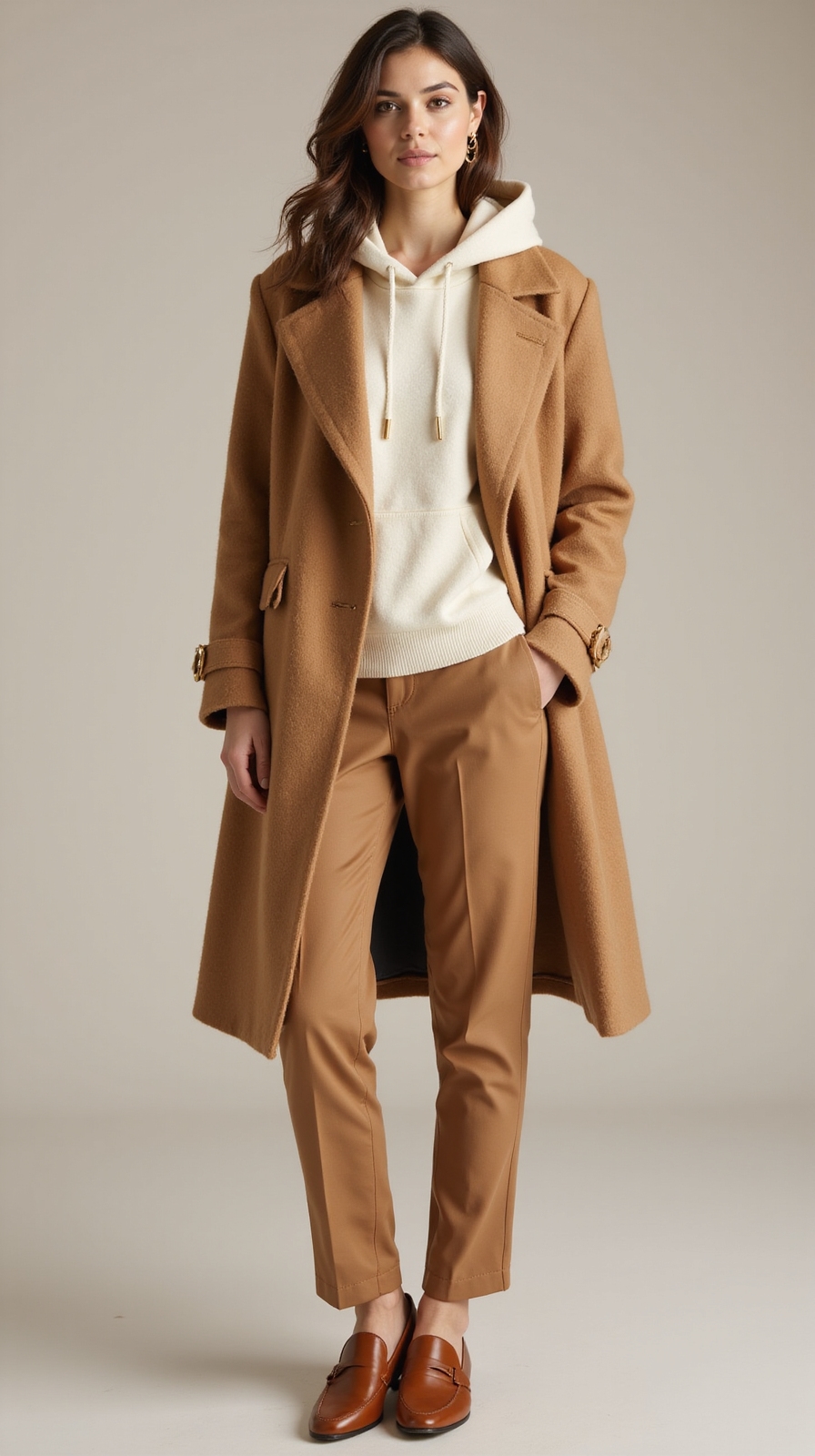 hoodie beneath tailored wool overcoat