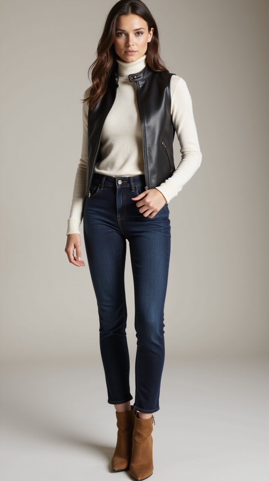 leather vest with slim jeans