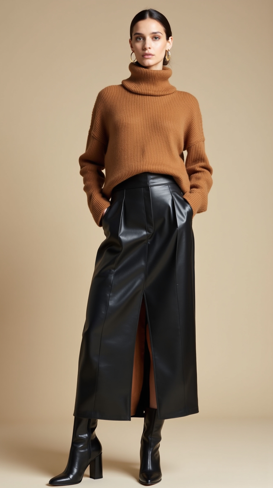 matte leather ribbed turtleneck