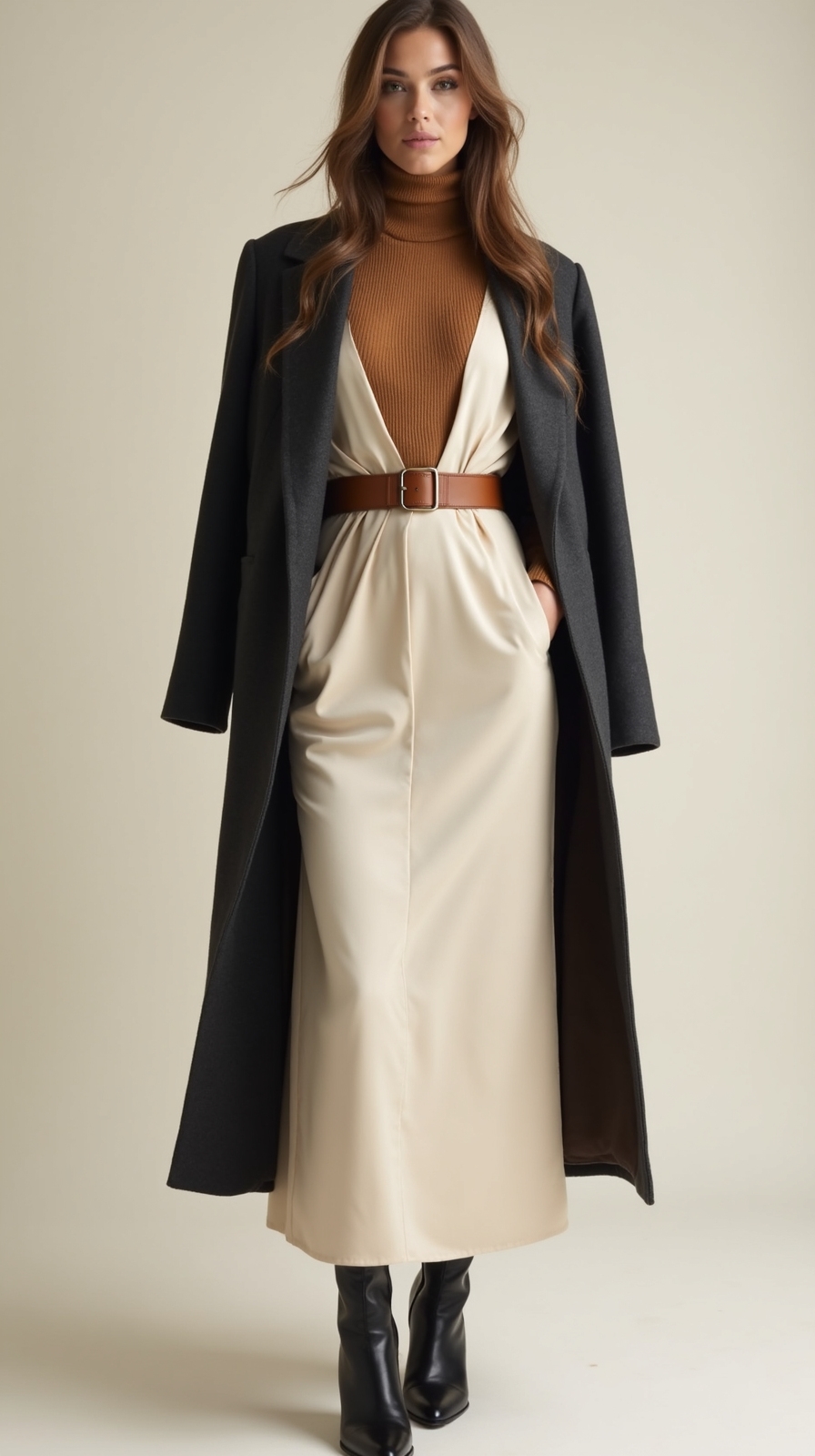 maxi dress with wool coat
