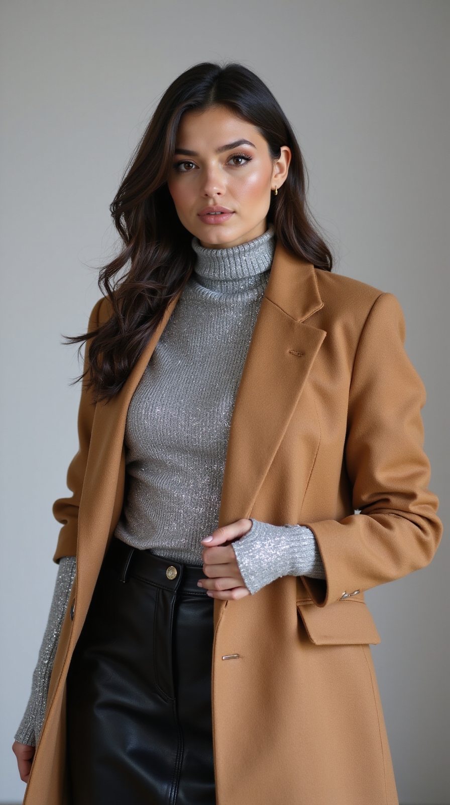 metallic turtleneck structured coat