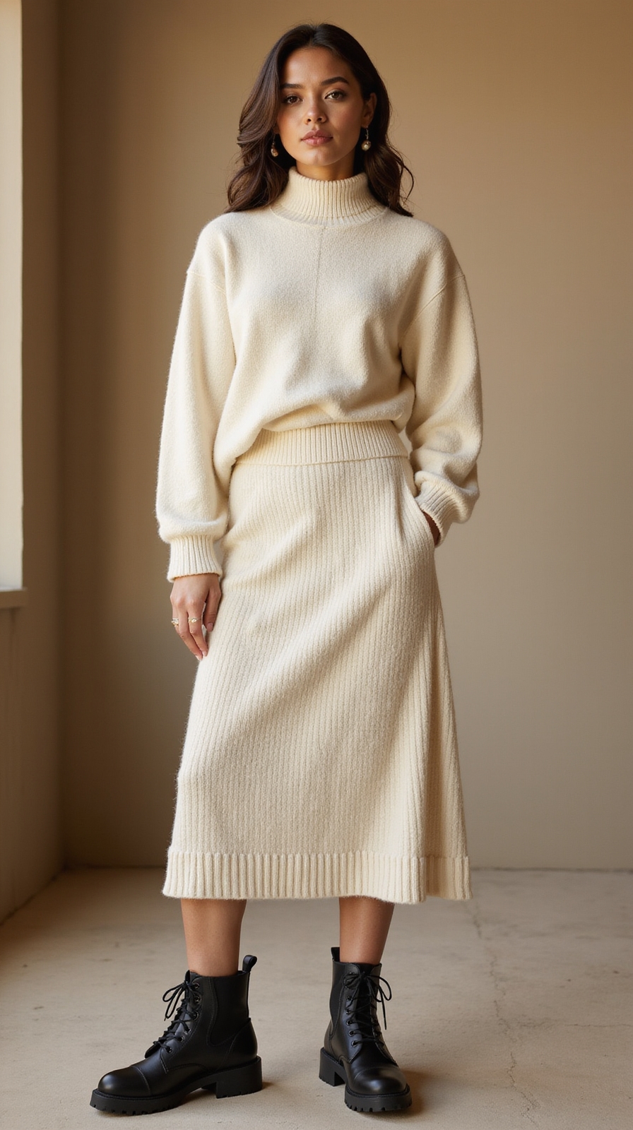 monochrome knit with boots