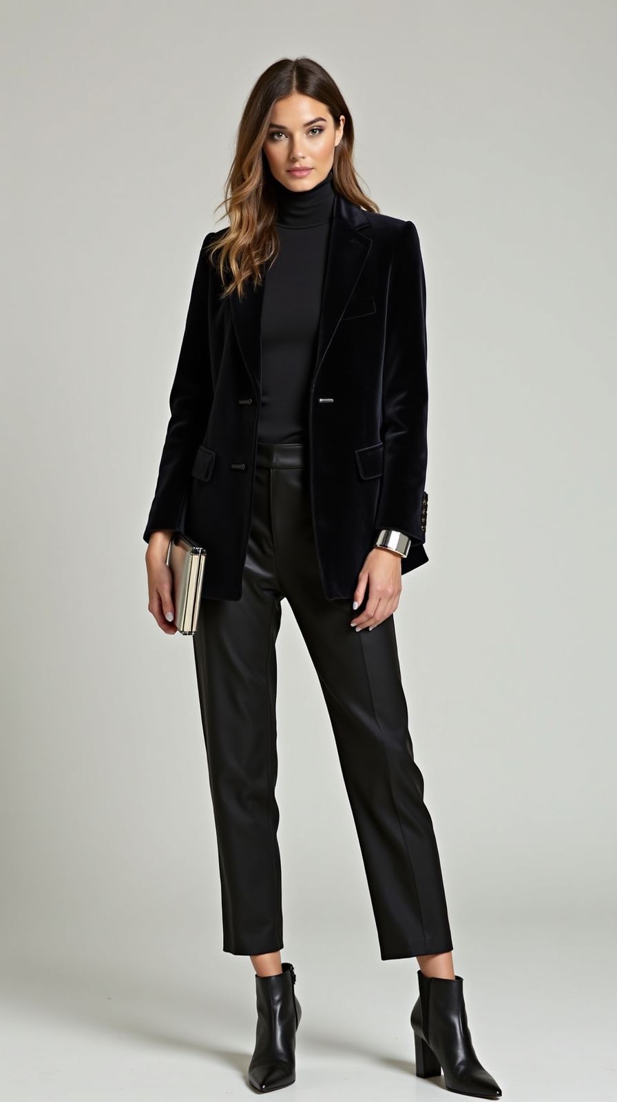 monochrome outfit with metallic