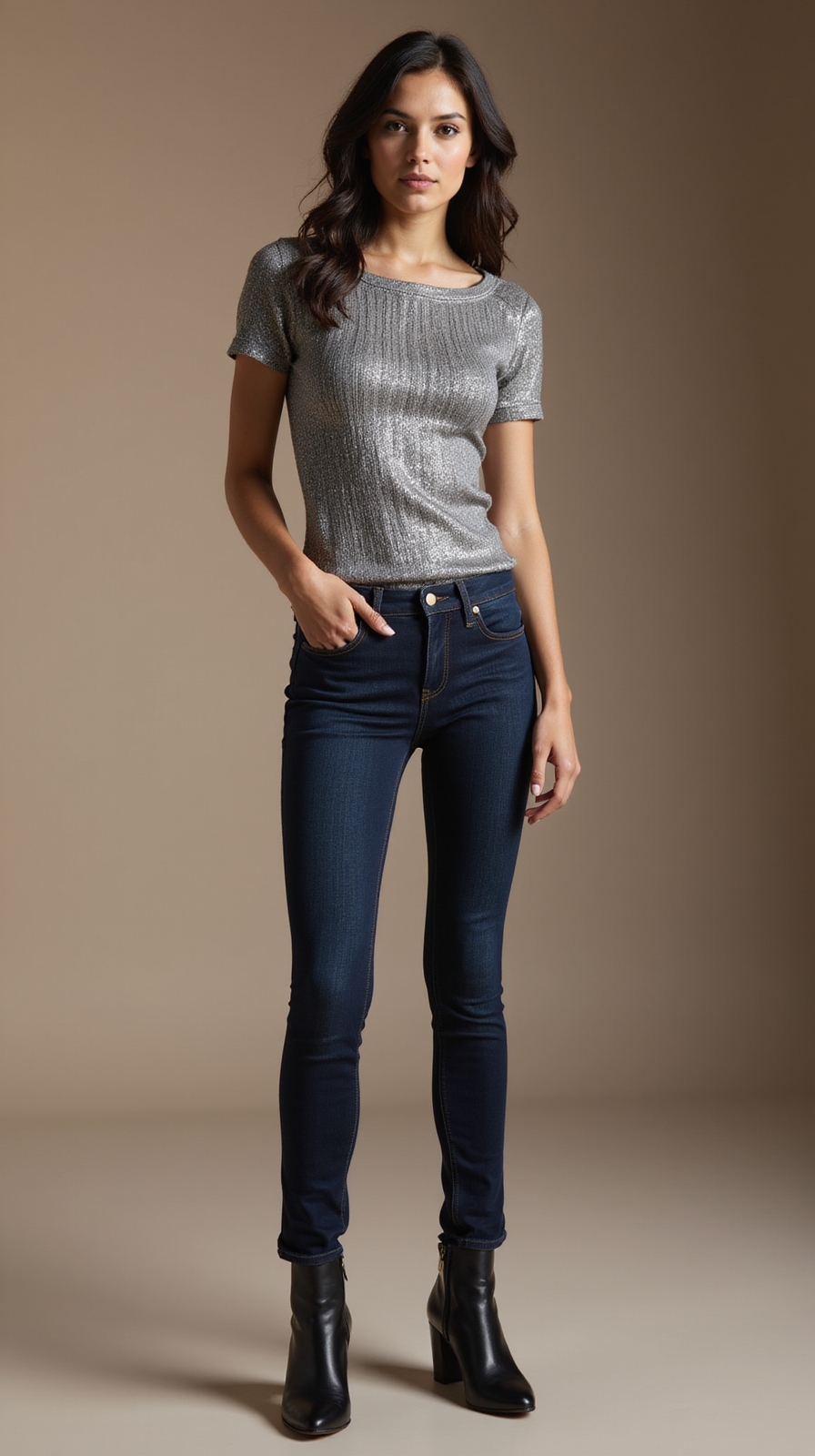muted metallic top with boots
