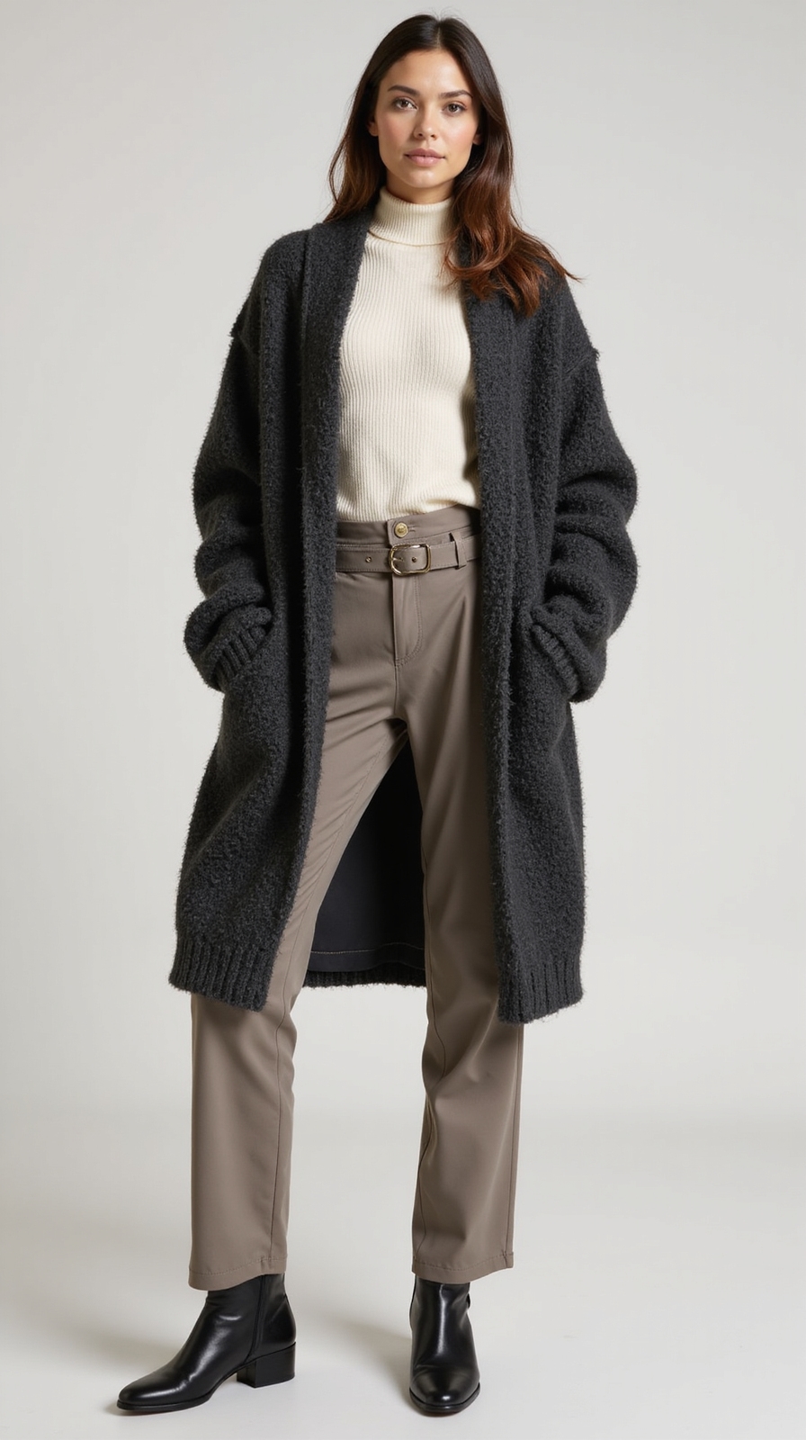 oversized cardigan over turtleneck