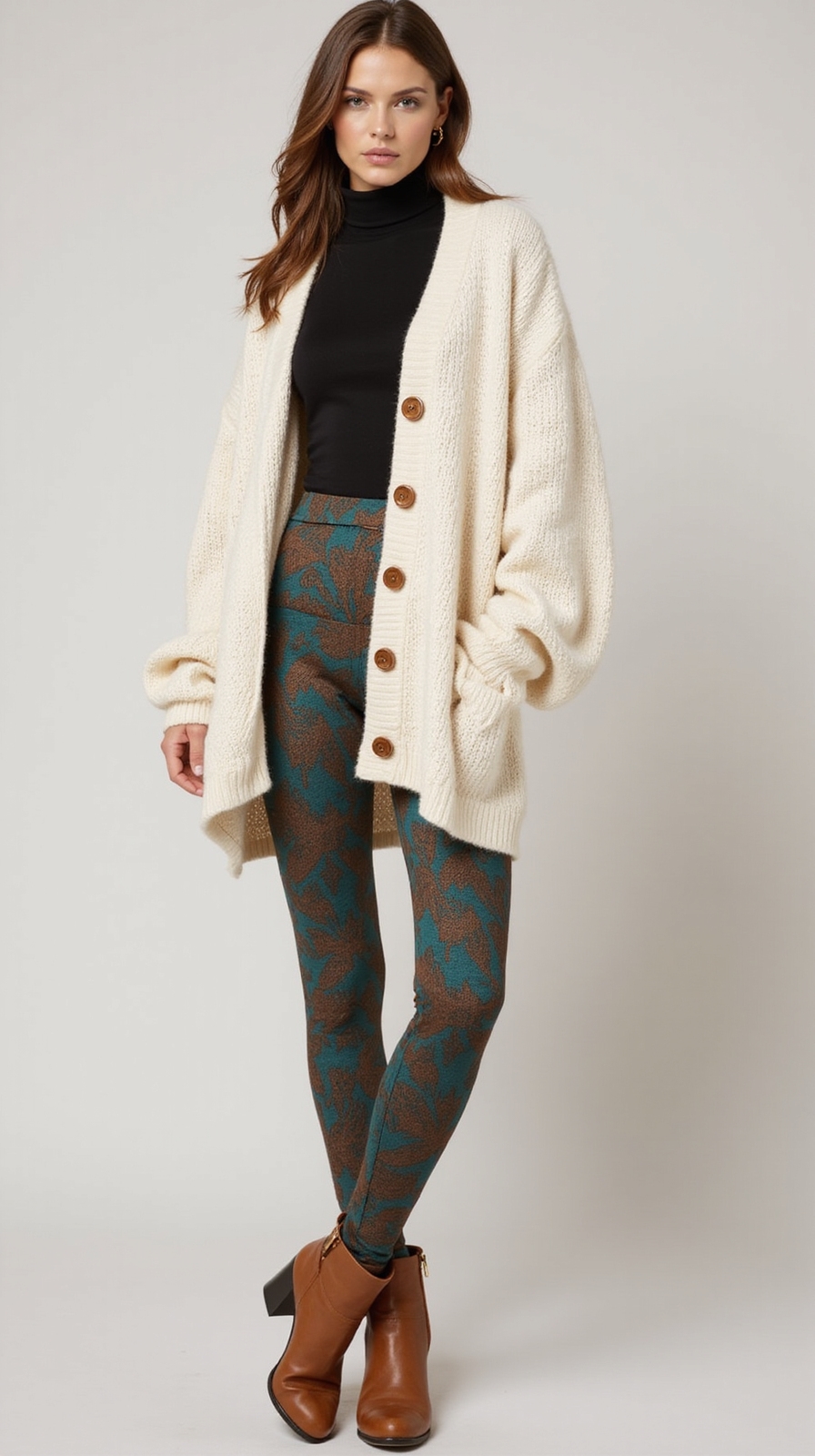 oversized cardigan patterned leggings