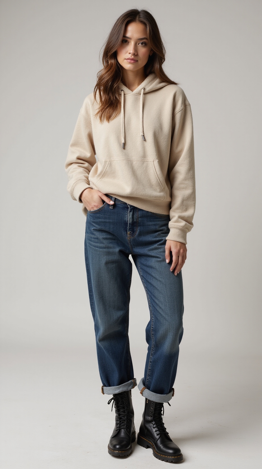 oversized hoodie baggy denim boots