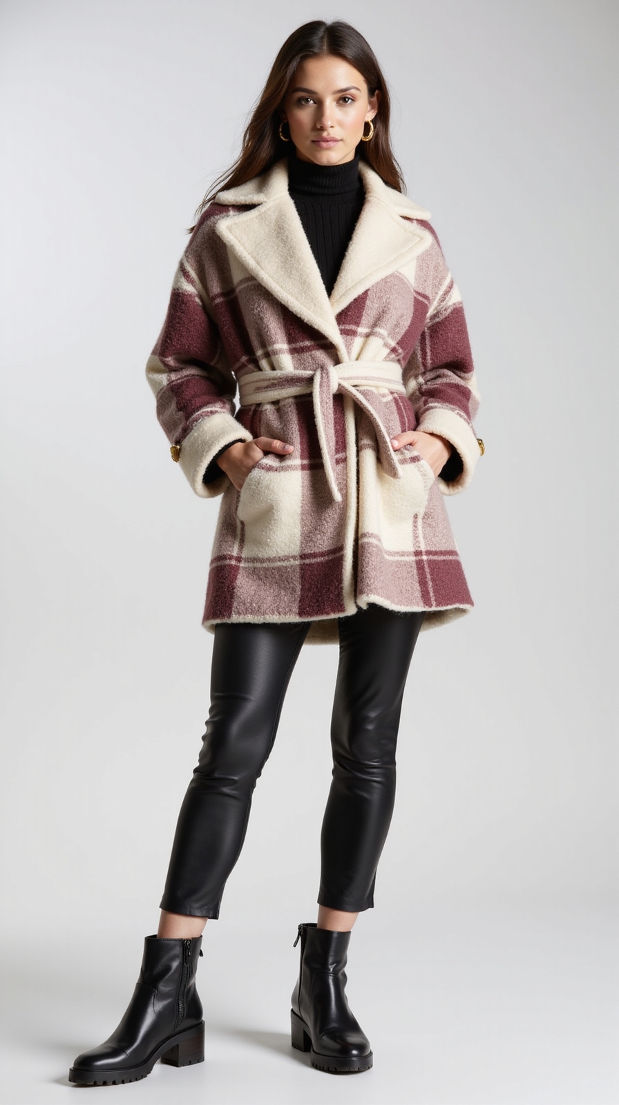 plaid shacket faux leather leggings
