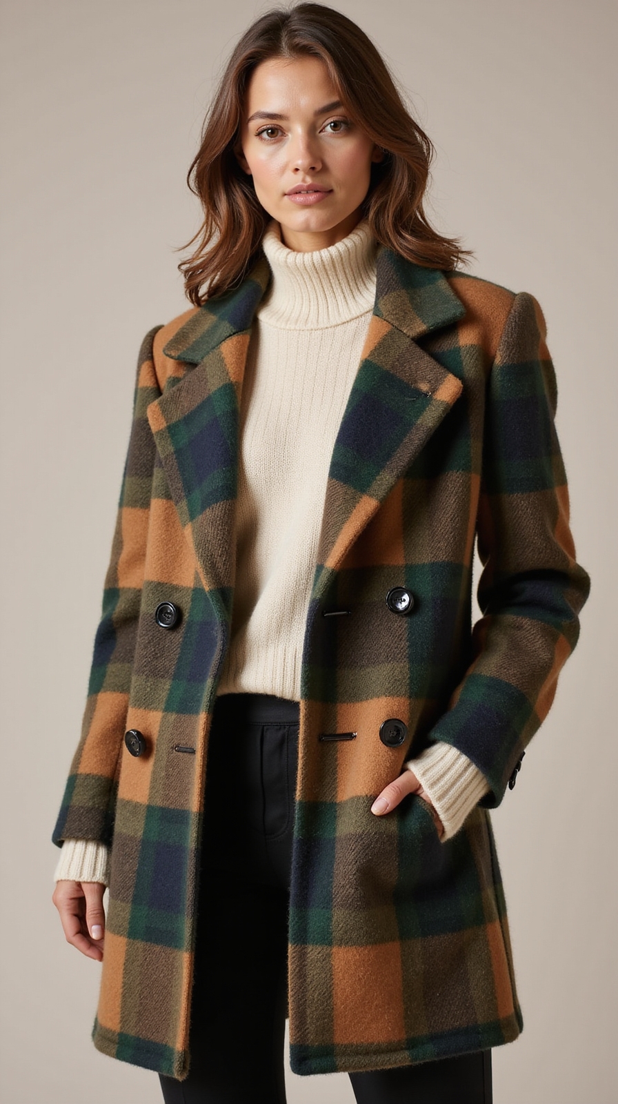plaid shacket over cashmere