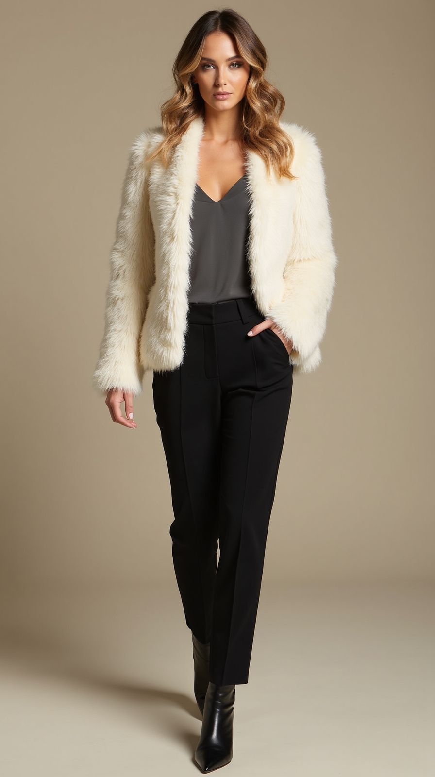 plush faux fur with tailoring