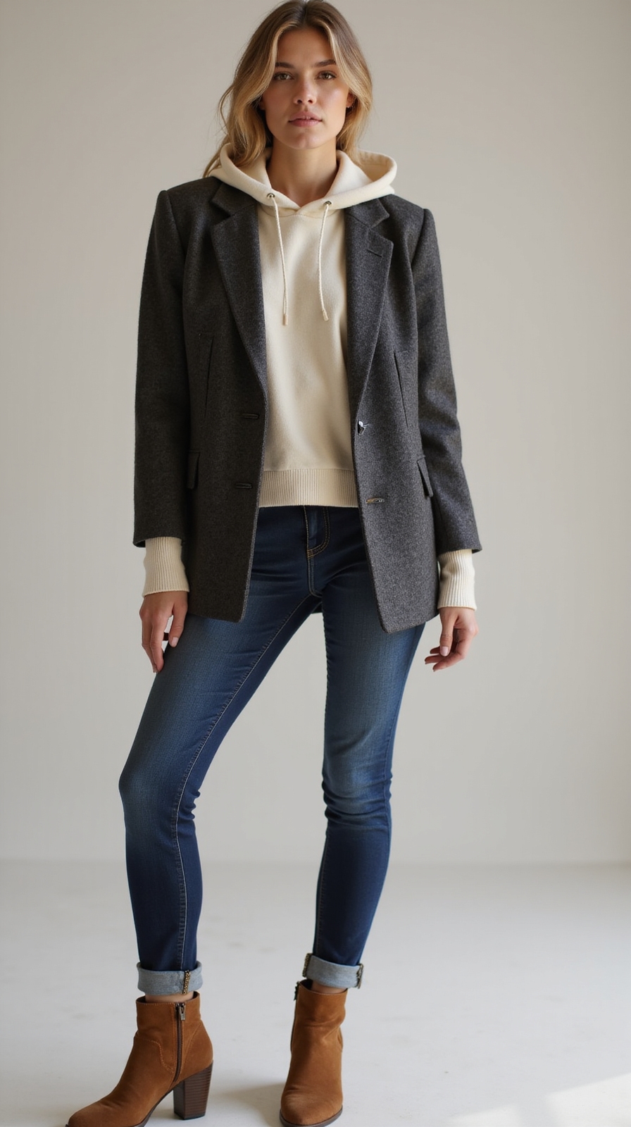 polished hoodie under blazer