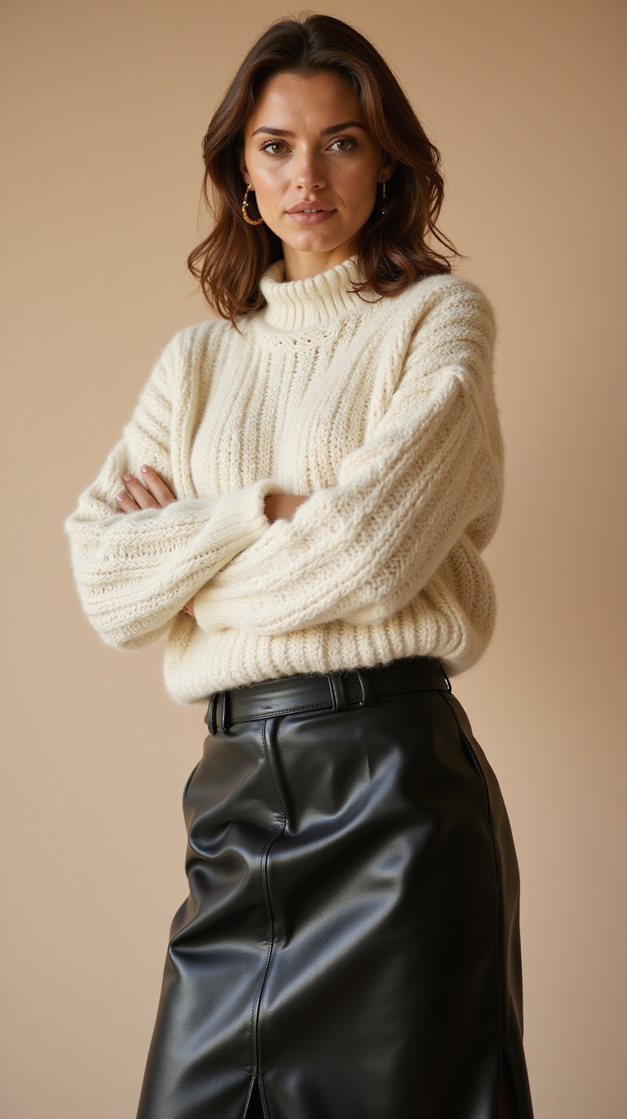 polished leather skirt contrast
