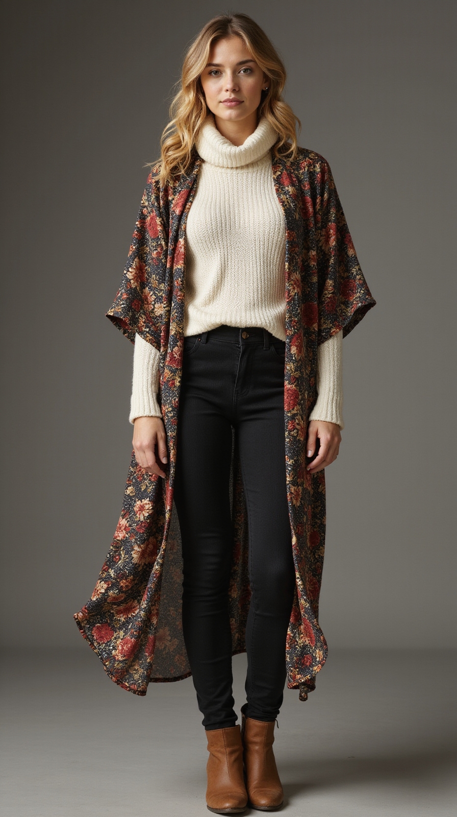 printed kimono over thermals