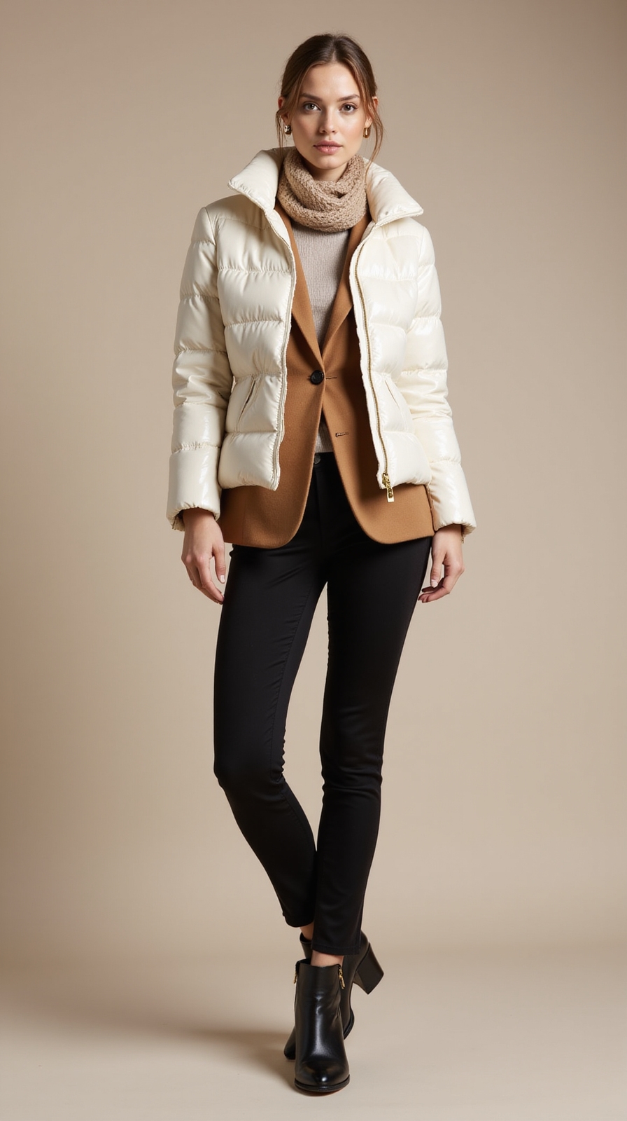 puffer over structured blazer