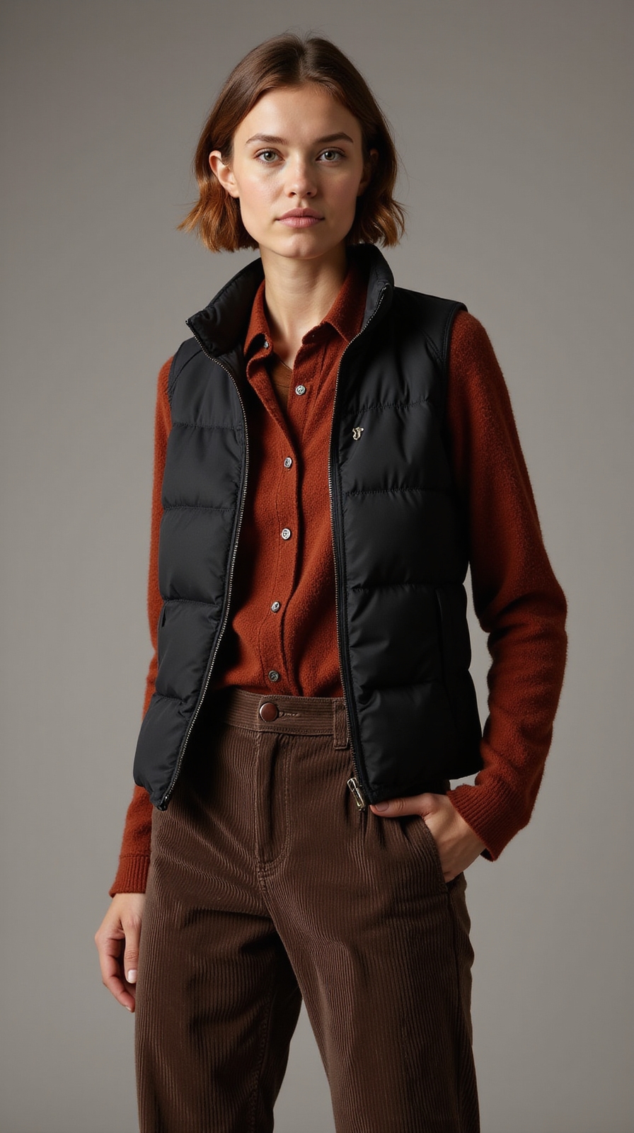 quilted vest layered outfit