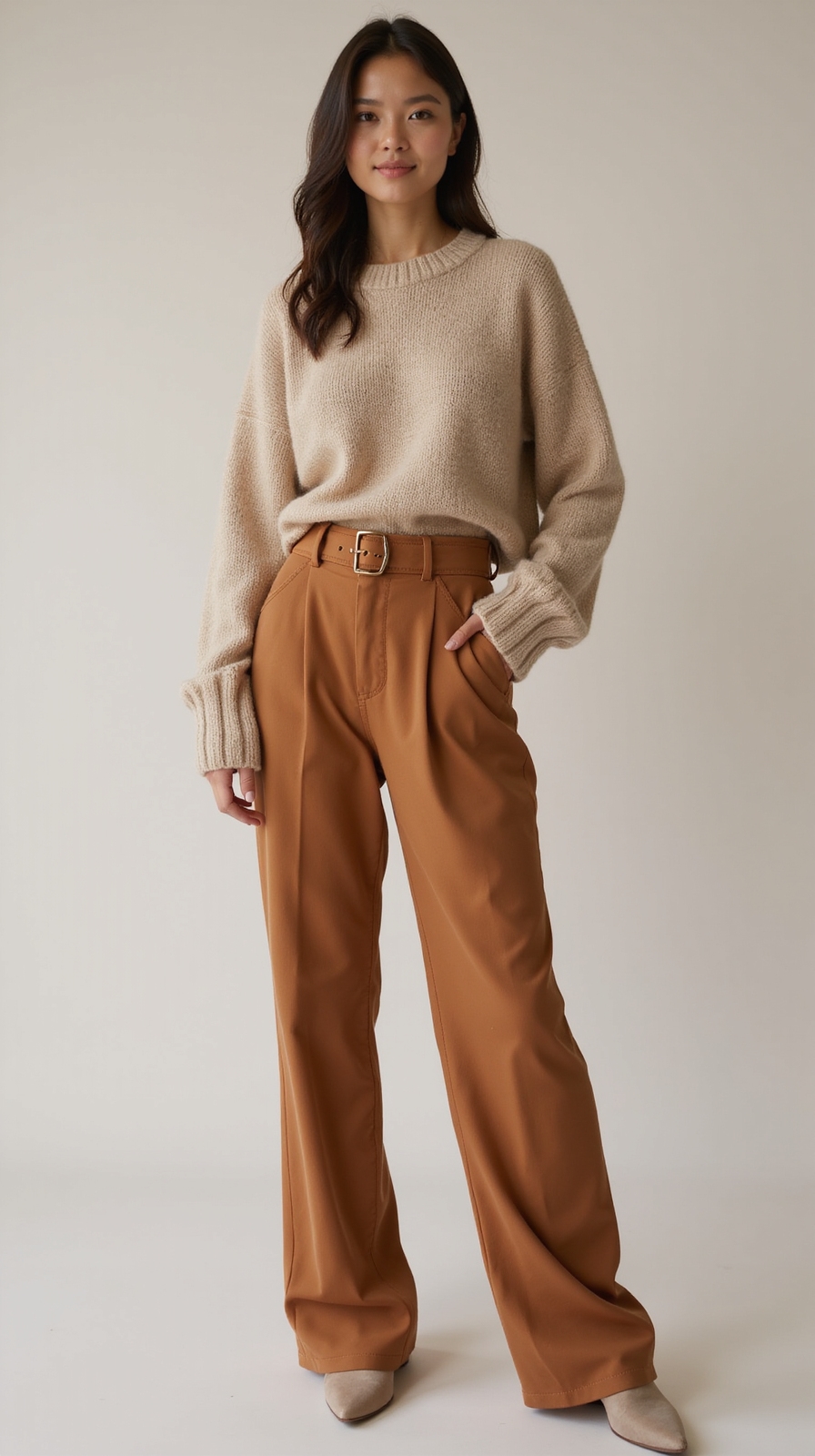 relaxed neutral cozy polished outfit
