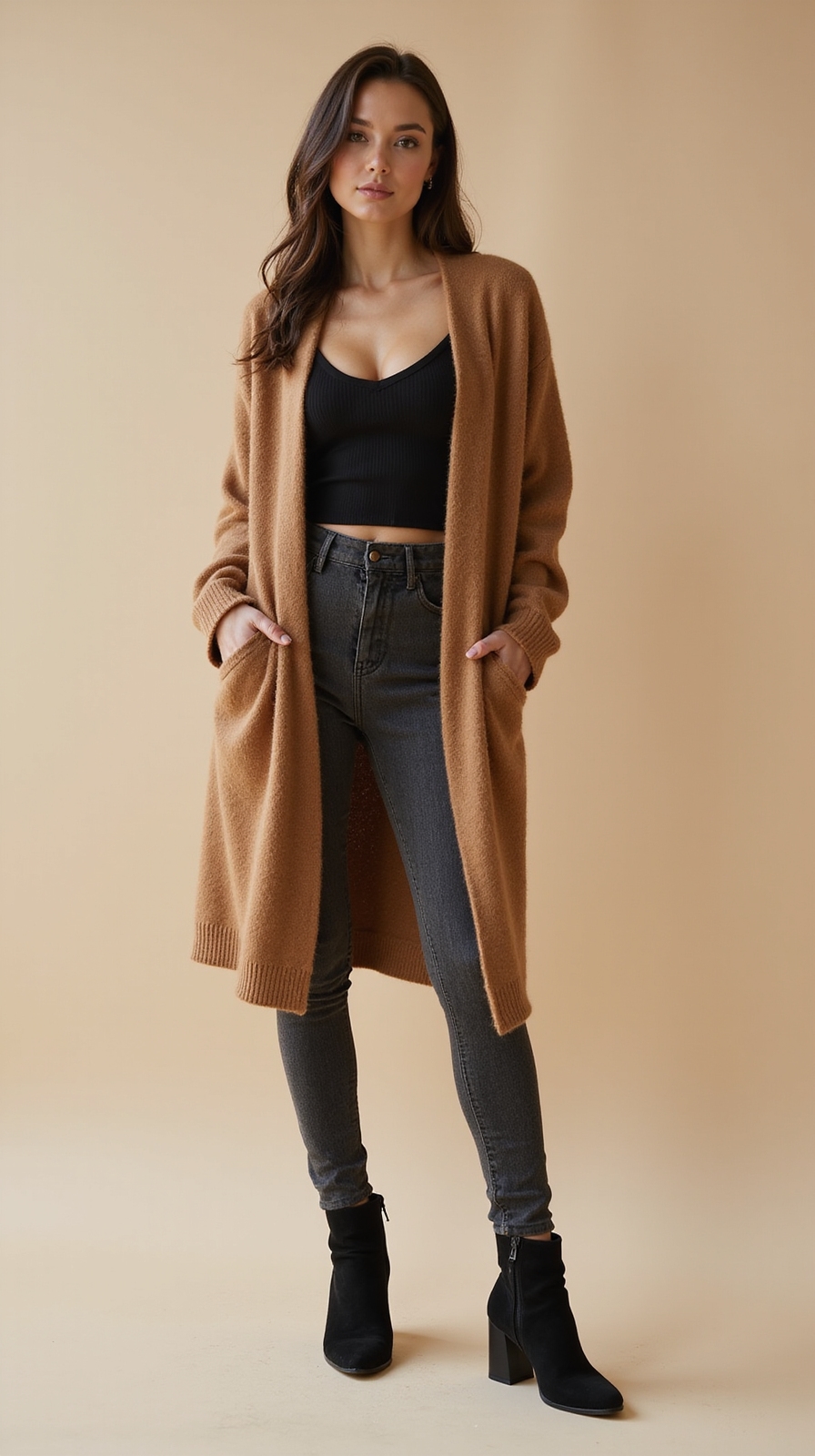 ribbed leggings long cardigan boots