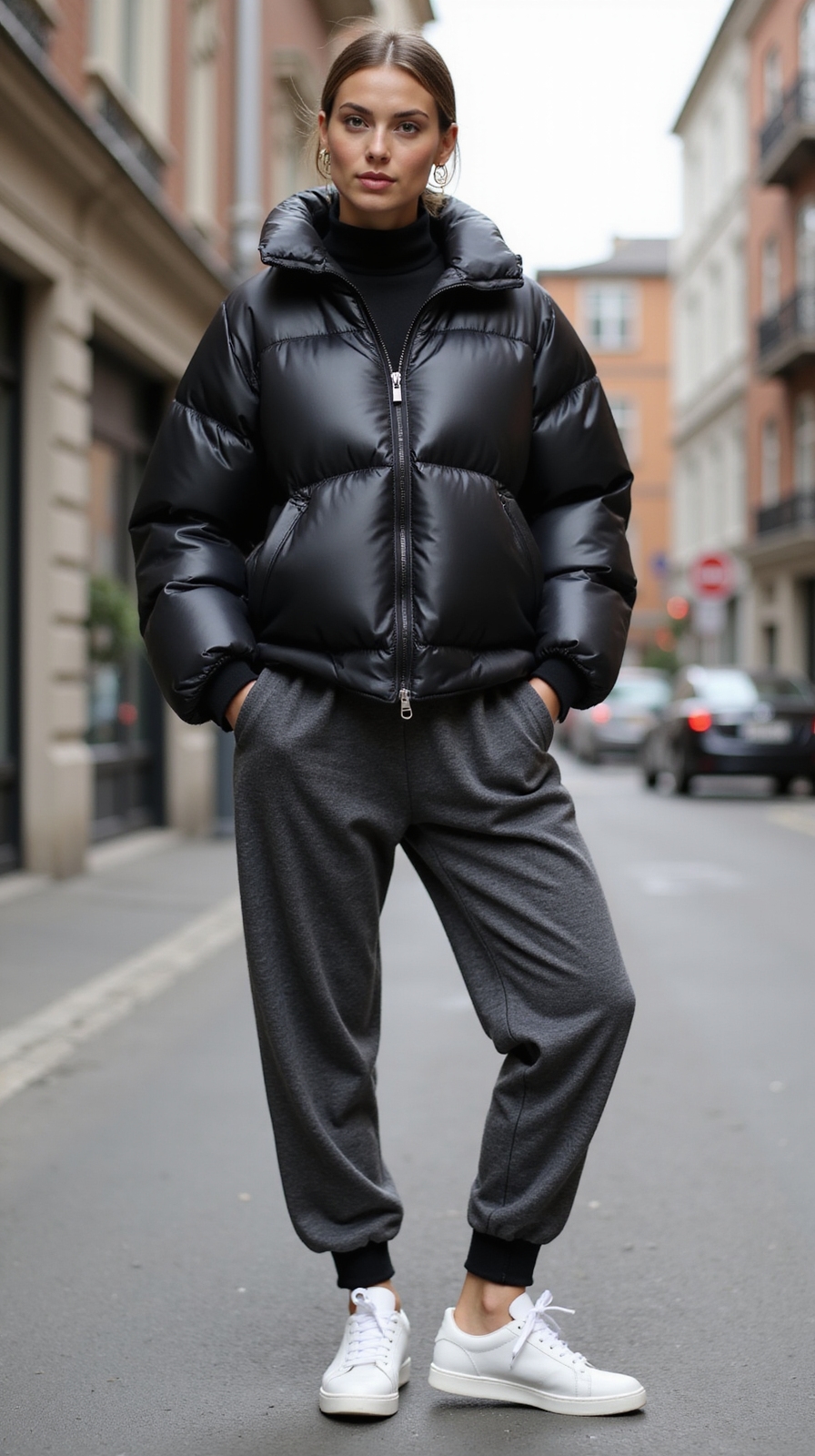 roomy puffer tailored joggers