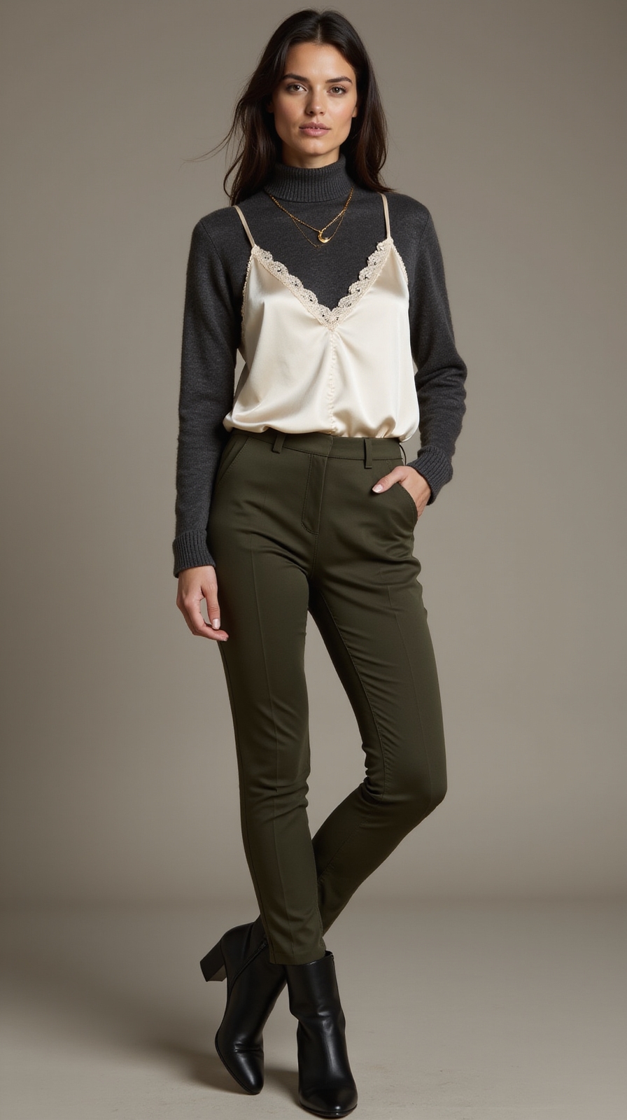 satin camisole under turtleneck