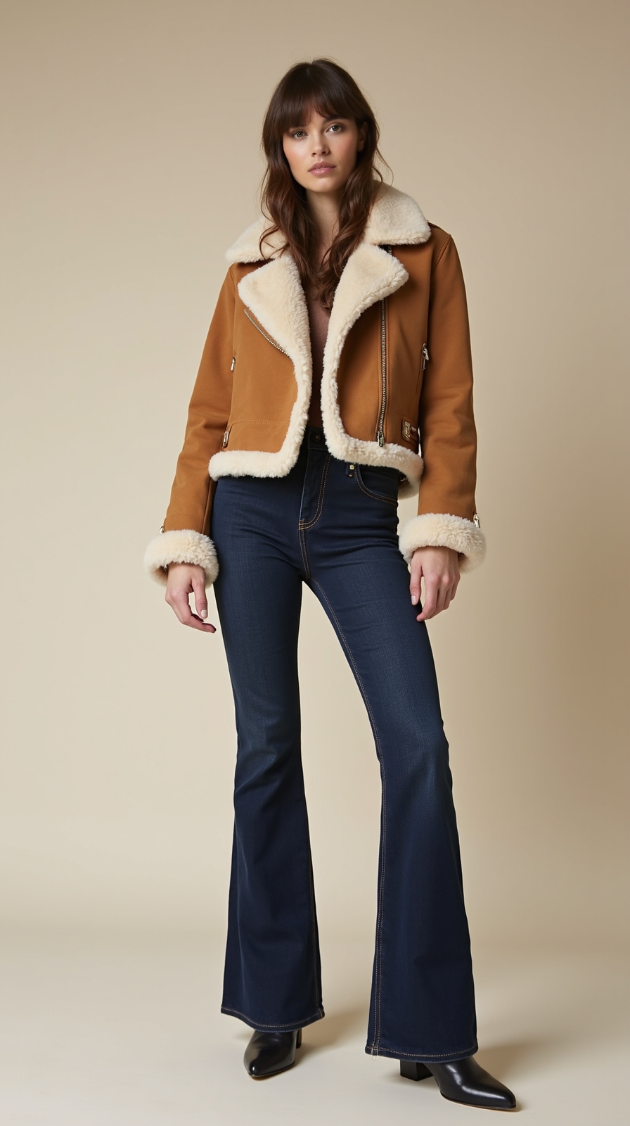 shearling jacket with flares