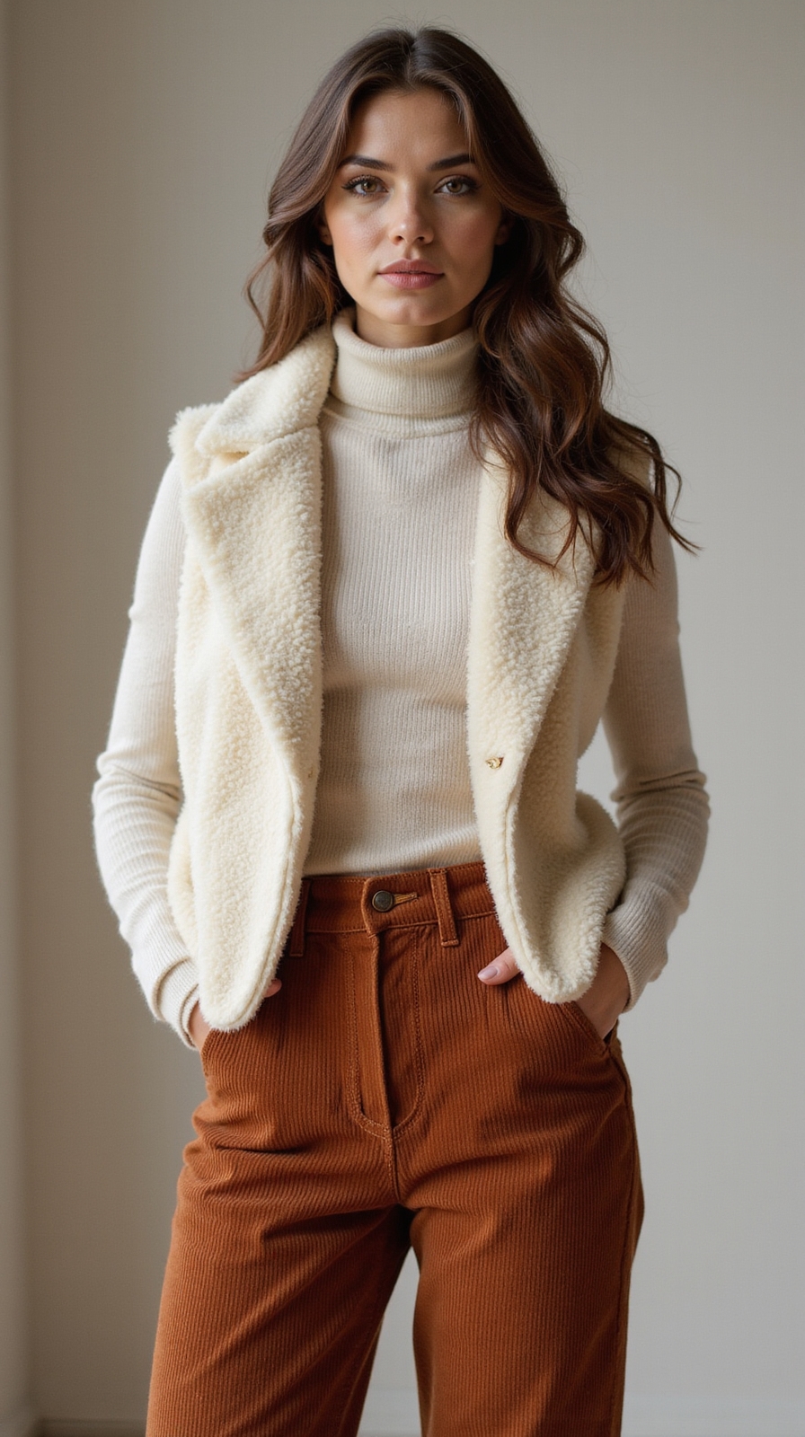 shearling vest with cords