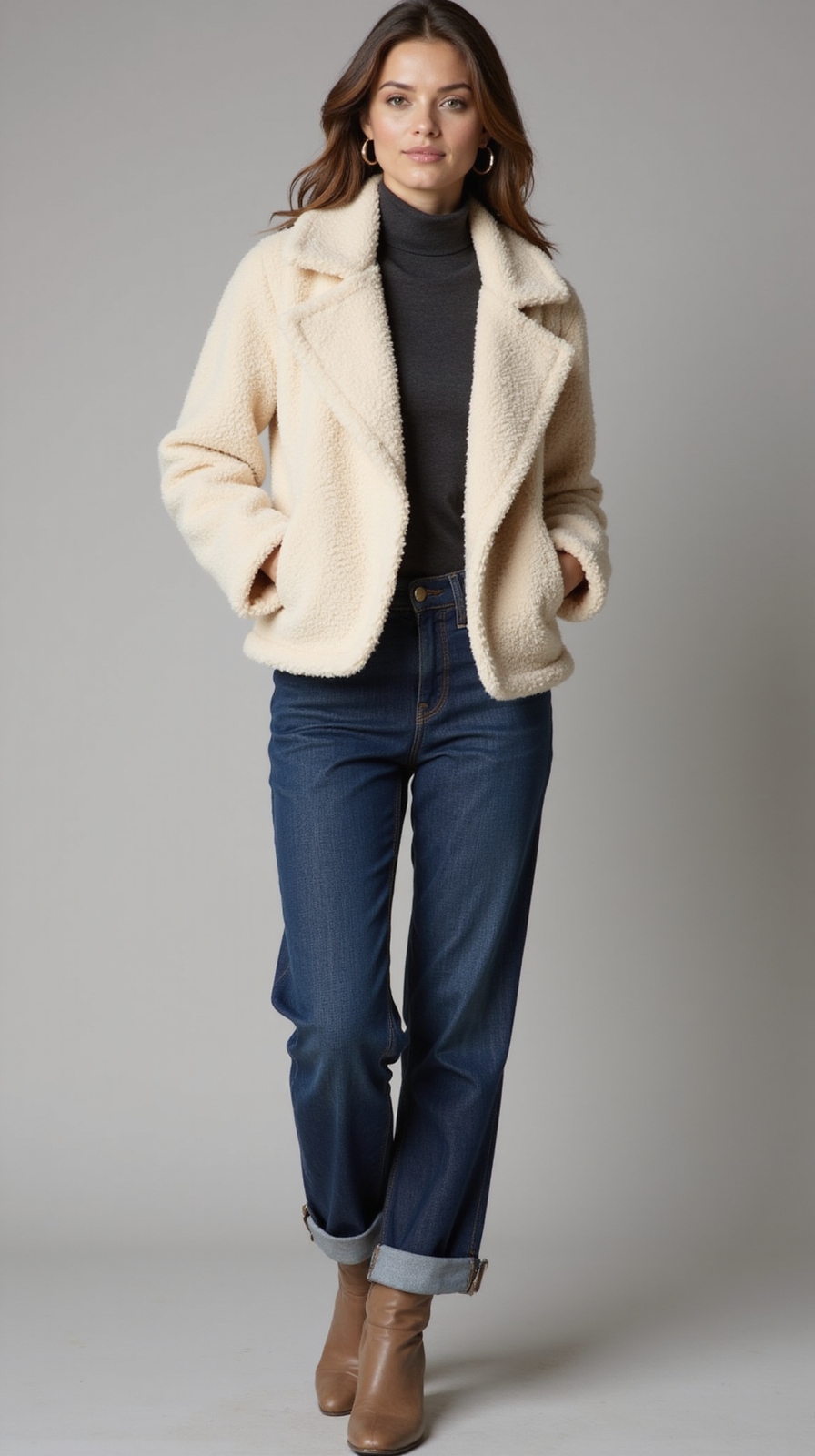 sherpa jacket straight leg jeans