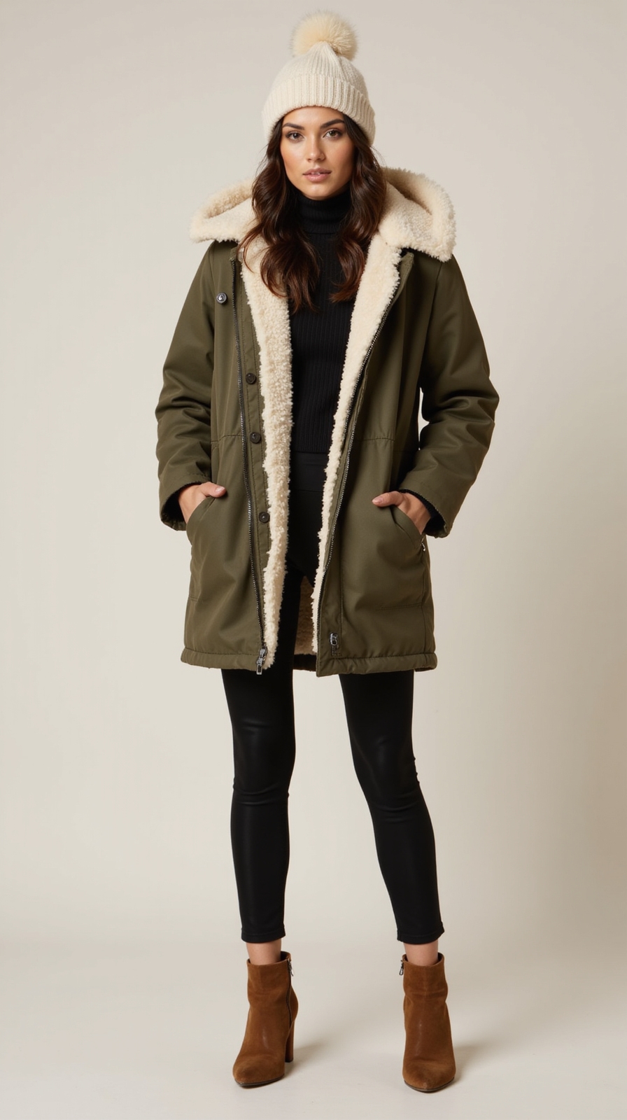 sherpa lined leggings with parka