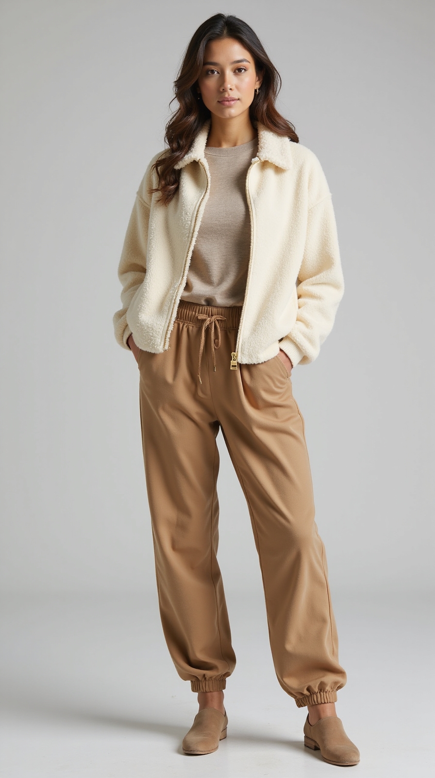 sherpa lined tailored neutral loungewear