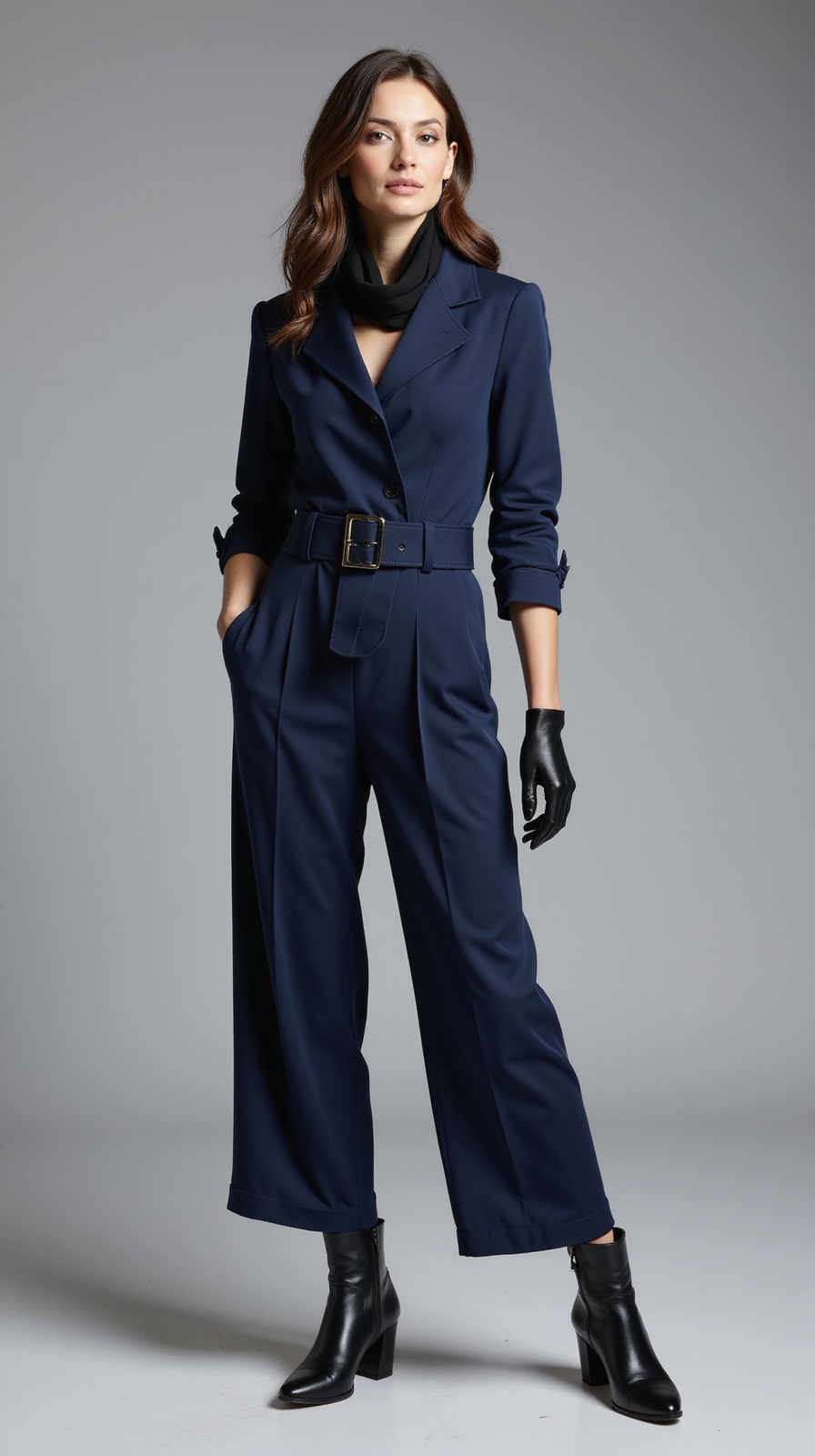 sleek tailored jumpsuit with accessories